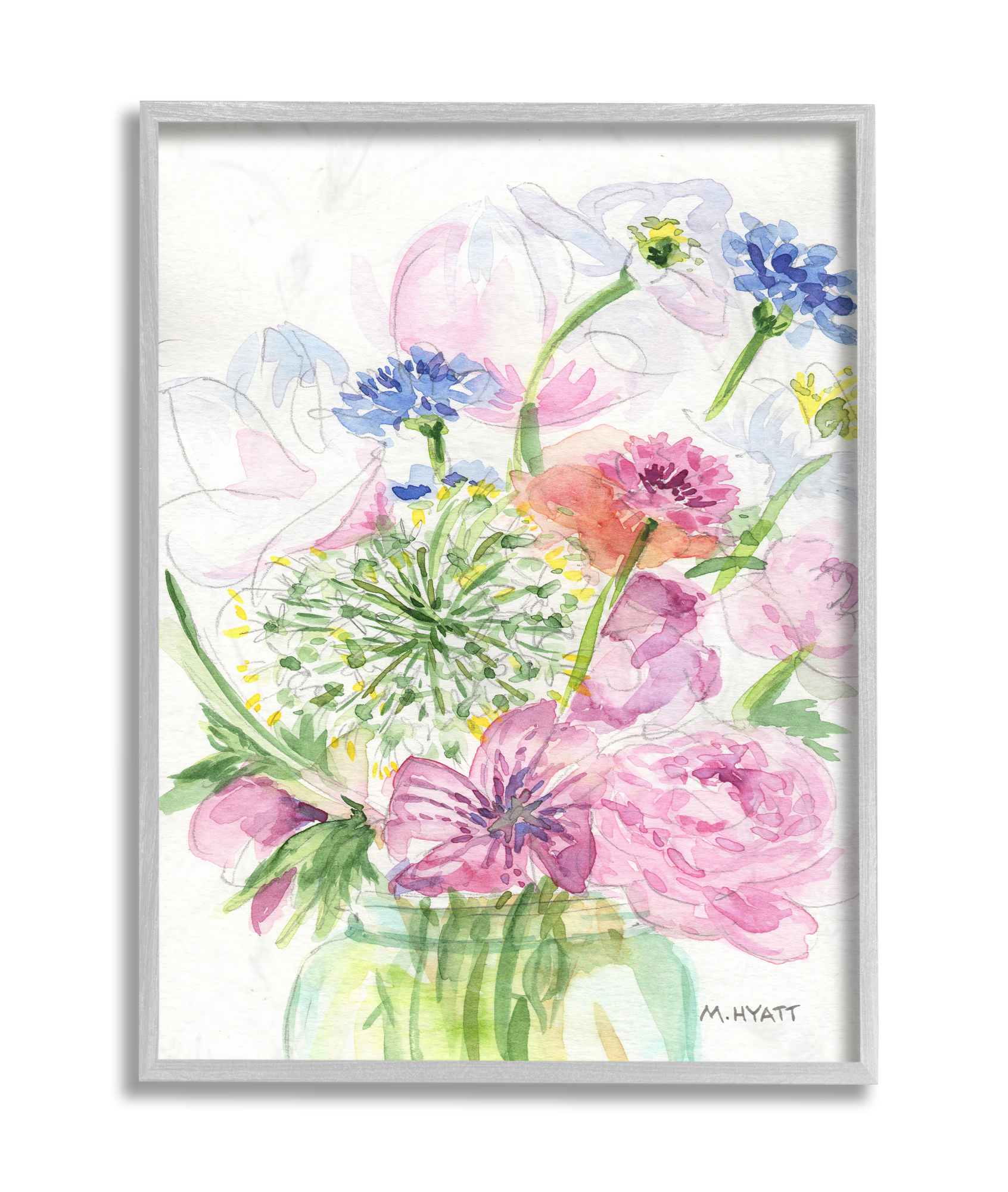 Stupell Industries Assorted Spring Floral Bouquet in Canning Jar Grey Framed, 11 x 14, Design by Melissa Hyatt LLC