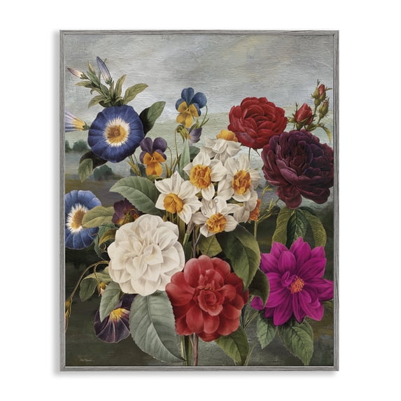Stupell Industries Assorted Vintage Blooms Botanical & Floral Painting Gray Framed Art Print Wall Art, 16 x 20