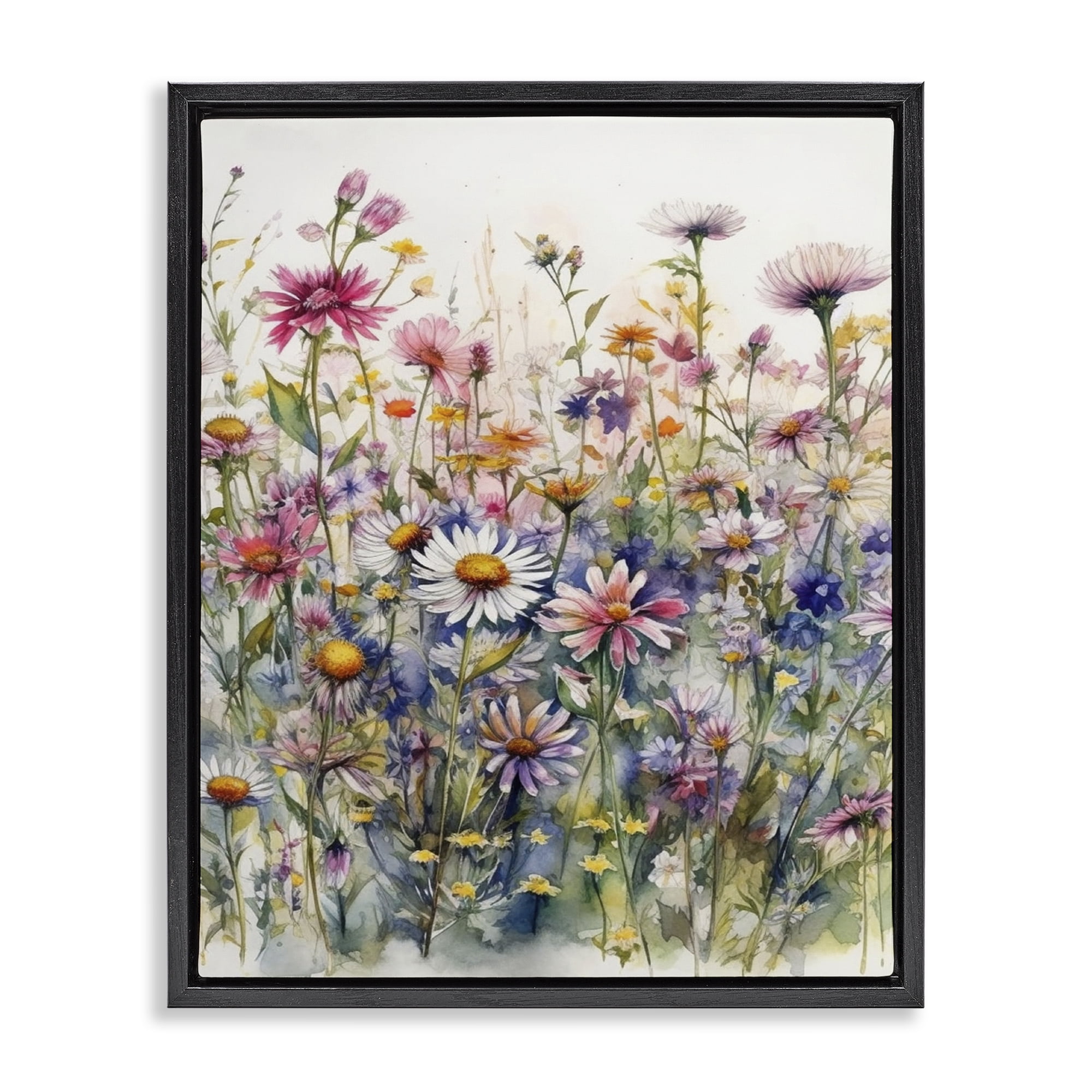 Stupell Industries Assorted Wild Flowers Plants & Flowers Painting Black Floater Framed Canvas Art Print Wall Art, 25 x 31