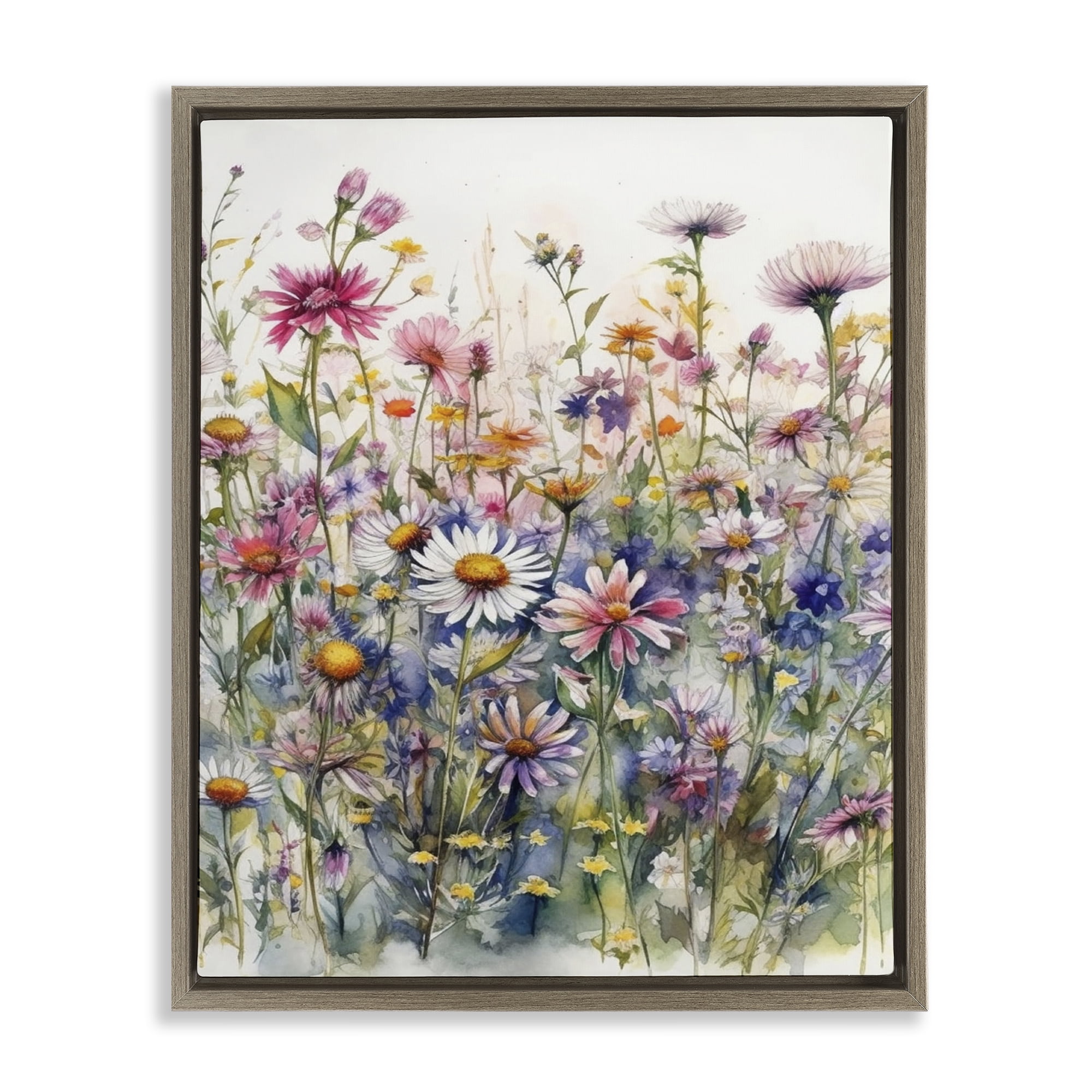 Stupell Industries Assorted Wild Flowers Plants & Flowers Painting Brown Floater Framed Canvas Art Print Wall Art, 25 x 31