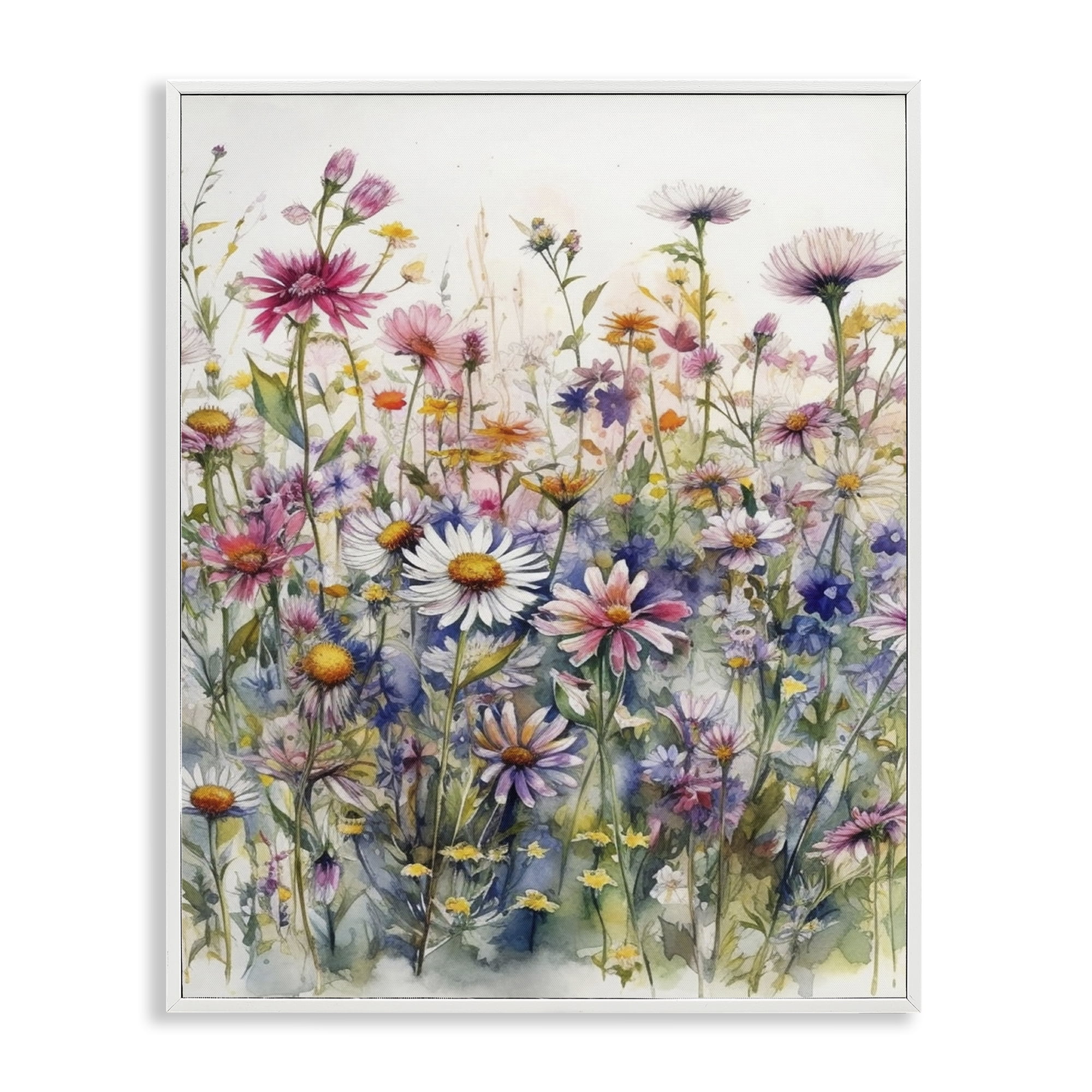 Stupell Industries Assorted Wild Flowers Plants & Flowers Painting White Framed Art Print Wall Art, 24 x 30