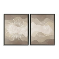 Stupell Industries Astral Boho Sun & Moon Landscape Painting Black Framed Art Print Wall Art, 11 x 14, Set of 2