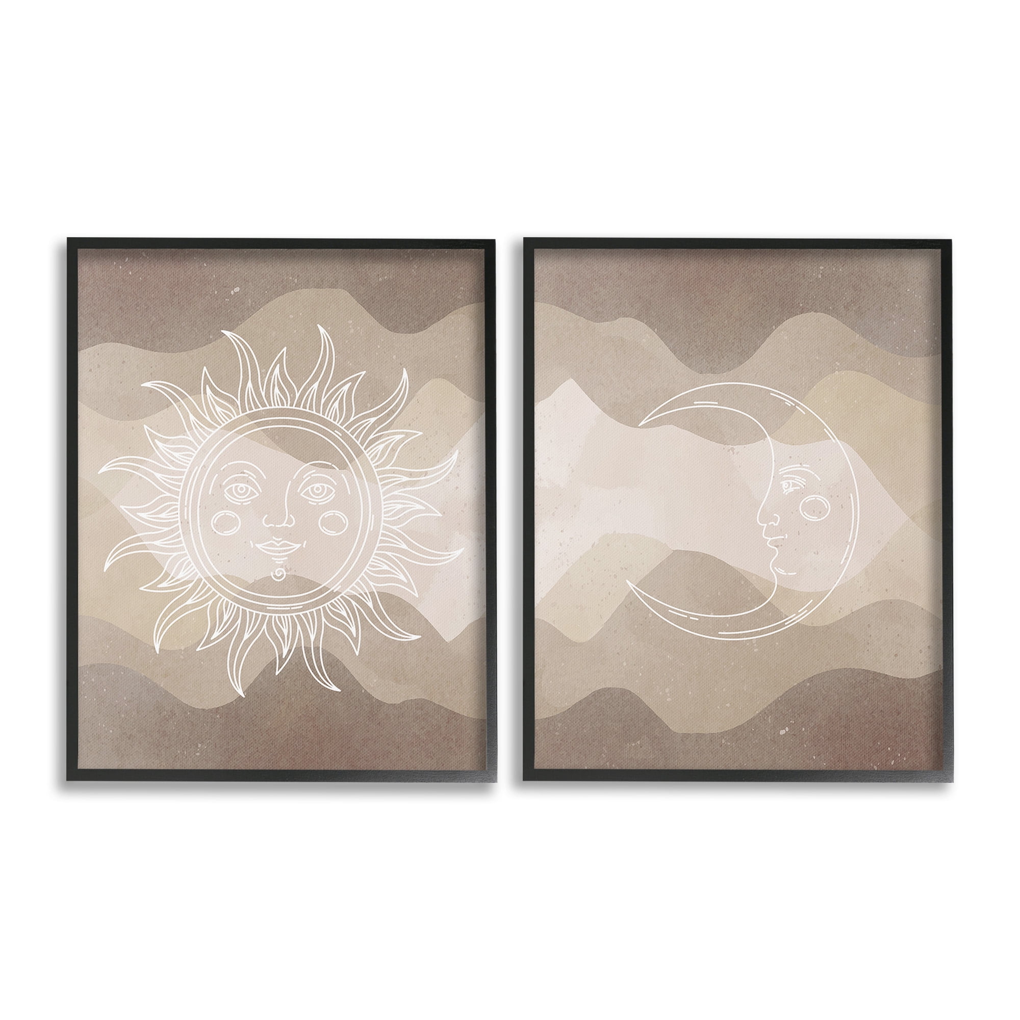 Stupell Industries Astral Boho Sun & Moon Landscape Painting Black Framed Art Print Wall Art, 16 x 20, Set of 2