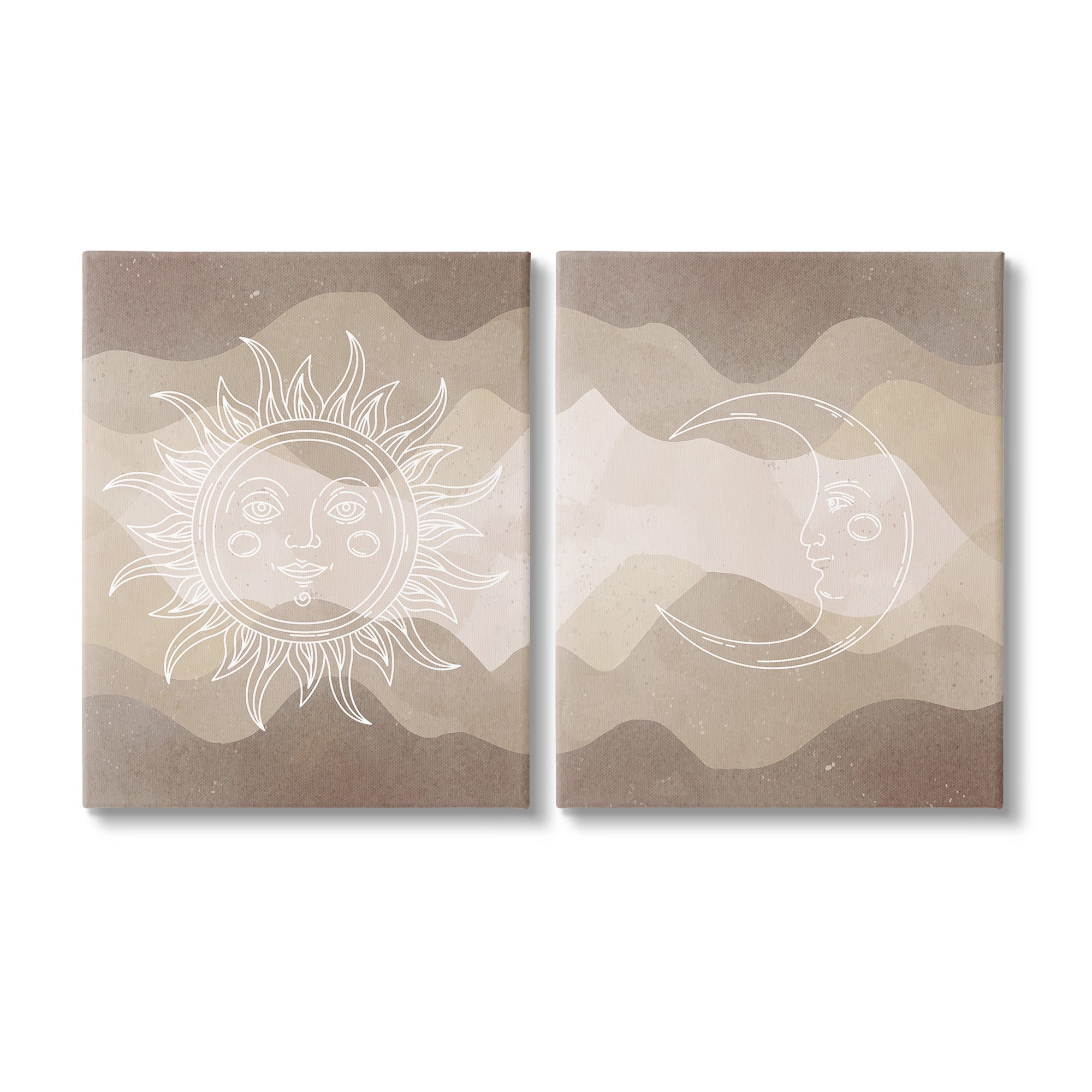 Stupell Industries Astral Boho Sun & Moon Landscape Painting Gallery Wrapped Canvas Art Print Wall Art, 16 x 20, Set of 2