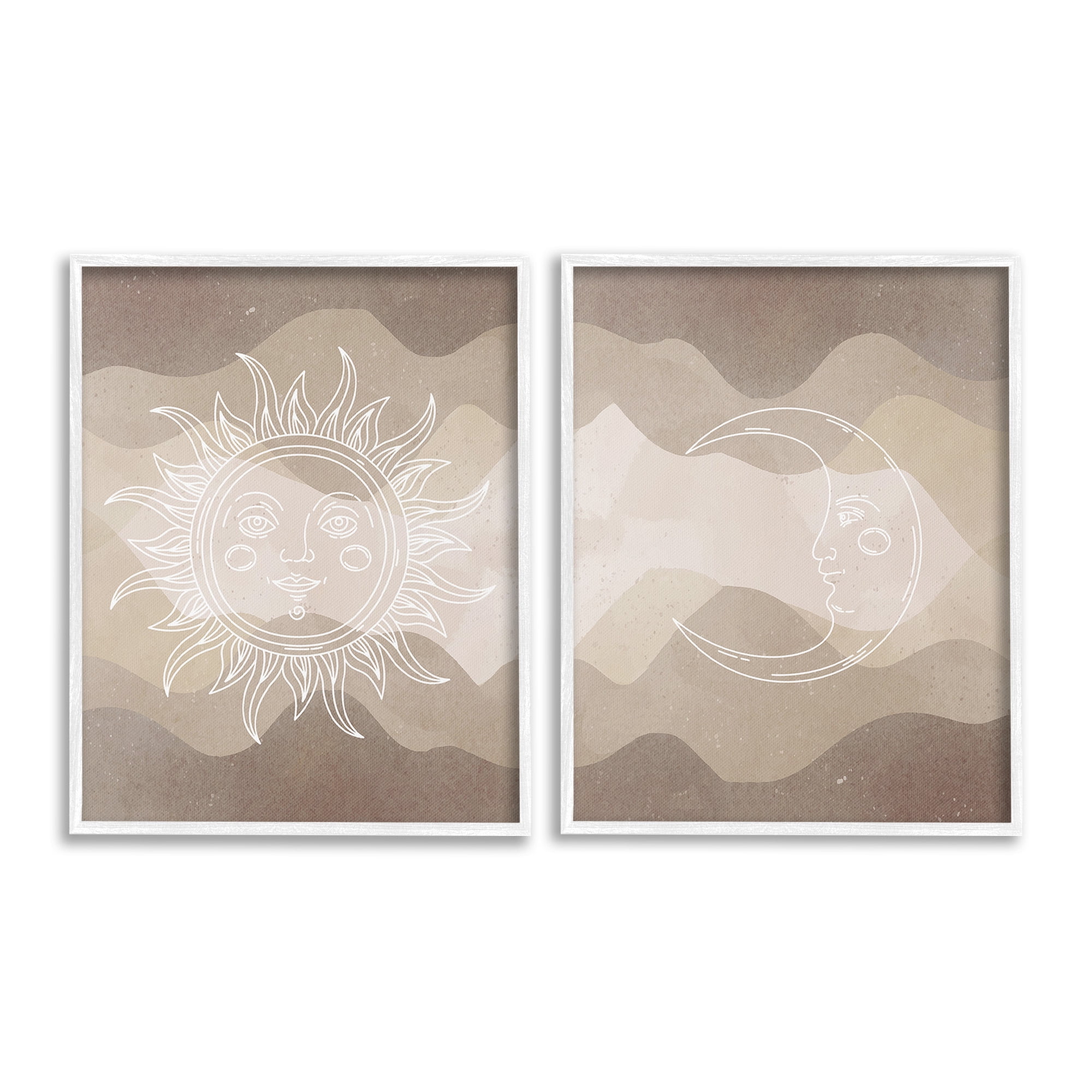 Stupell Industries Astral Boho Sun & Moon Landscape Painting White Framed Art Print Wall Art, 16 x 20, Set of 2