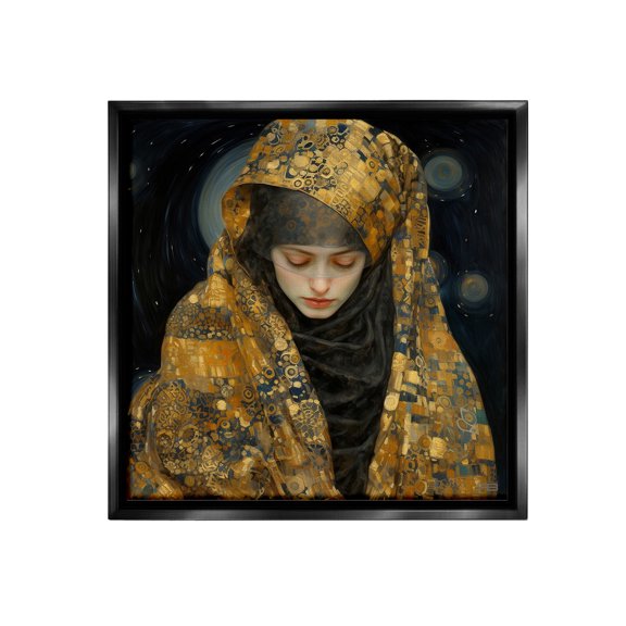 Stupell Industries Astral Geometric Portrait Abstract Painting Black Floater Framed Canvas Art Print Wall Art, 18 x 18