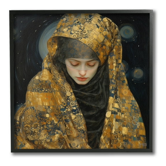 Stupell Industries Astral Geometric Portrait Abstract Painting Black Framed Art Print Wall Art, 12 x 12