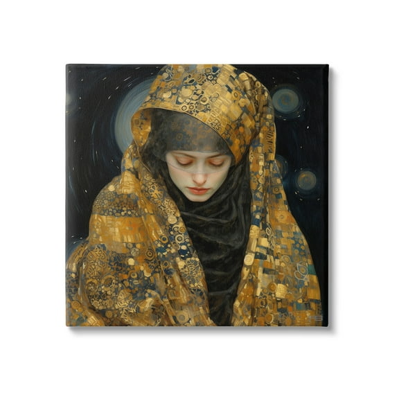 Stupell Industries Astral Geometric Portrait Abstract Painting Gallery Wrapped Canvas Art Print Wall Art, 17 x 17