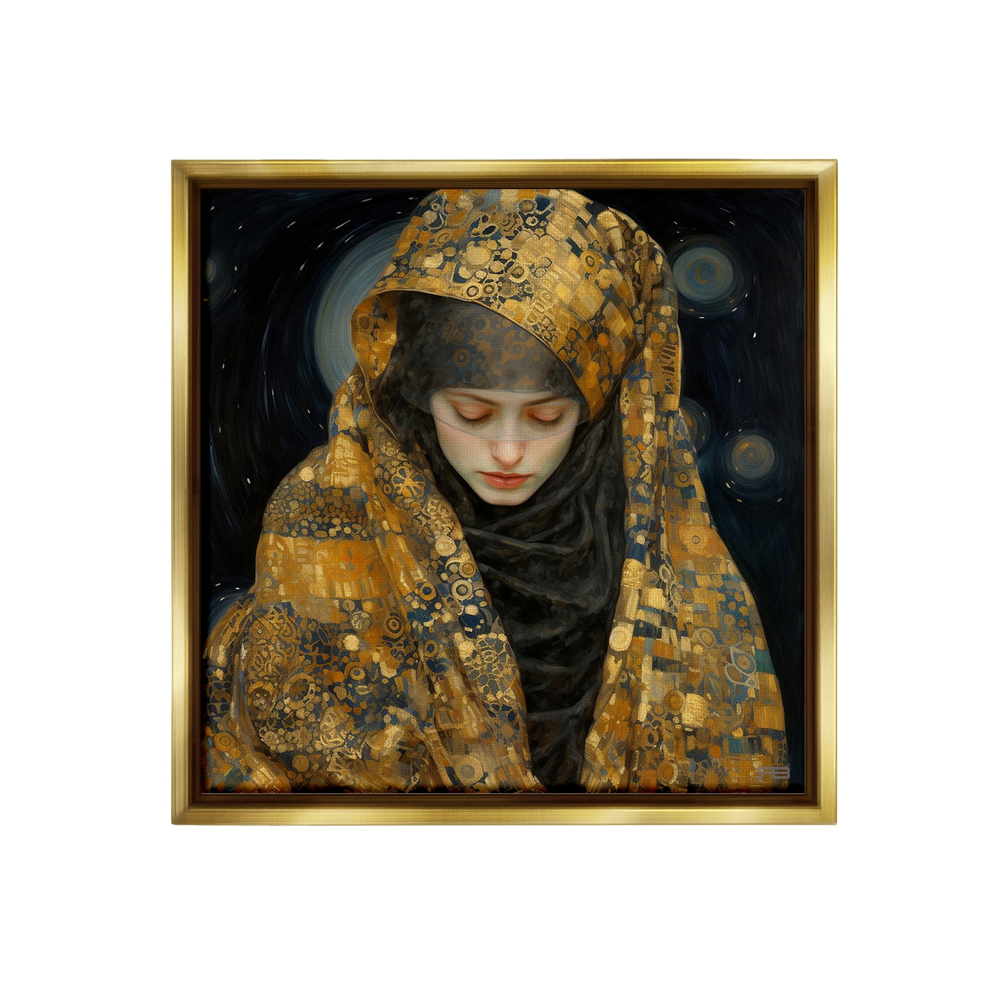 Stupell Industries Astral Geometric Portrait Abstract Painting Gold Floater Framed Canvas Art Print Wall Art, 18 x 18