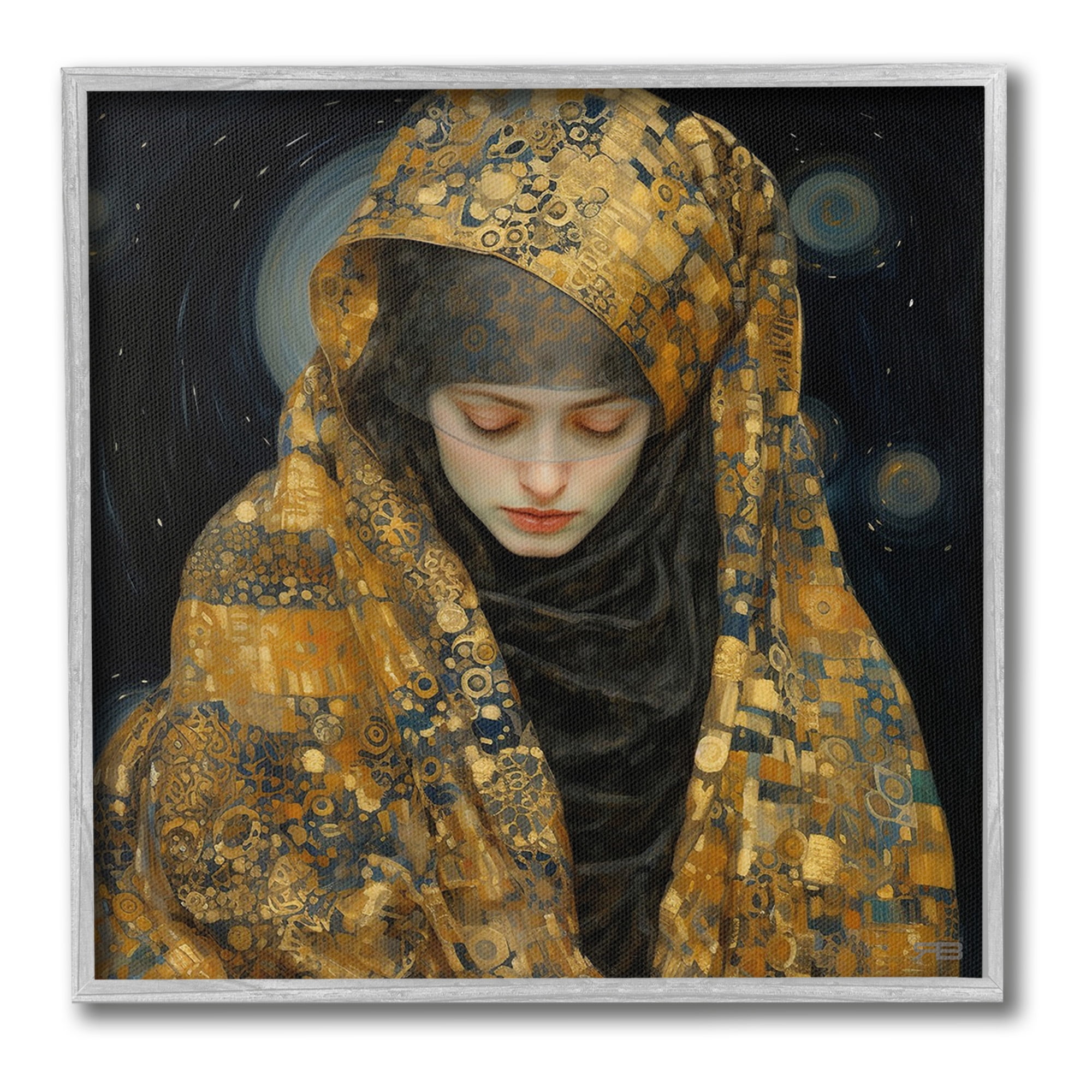 Stupell Industries Astral Geometric Portrait Abstract Painting Gray Framed Art Print Wall Art, 12 x 12