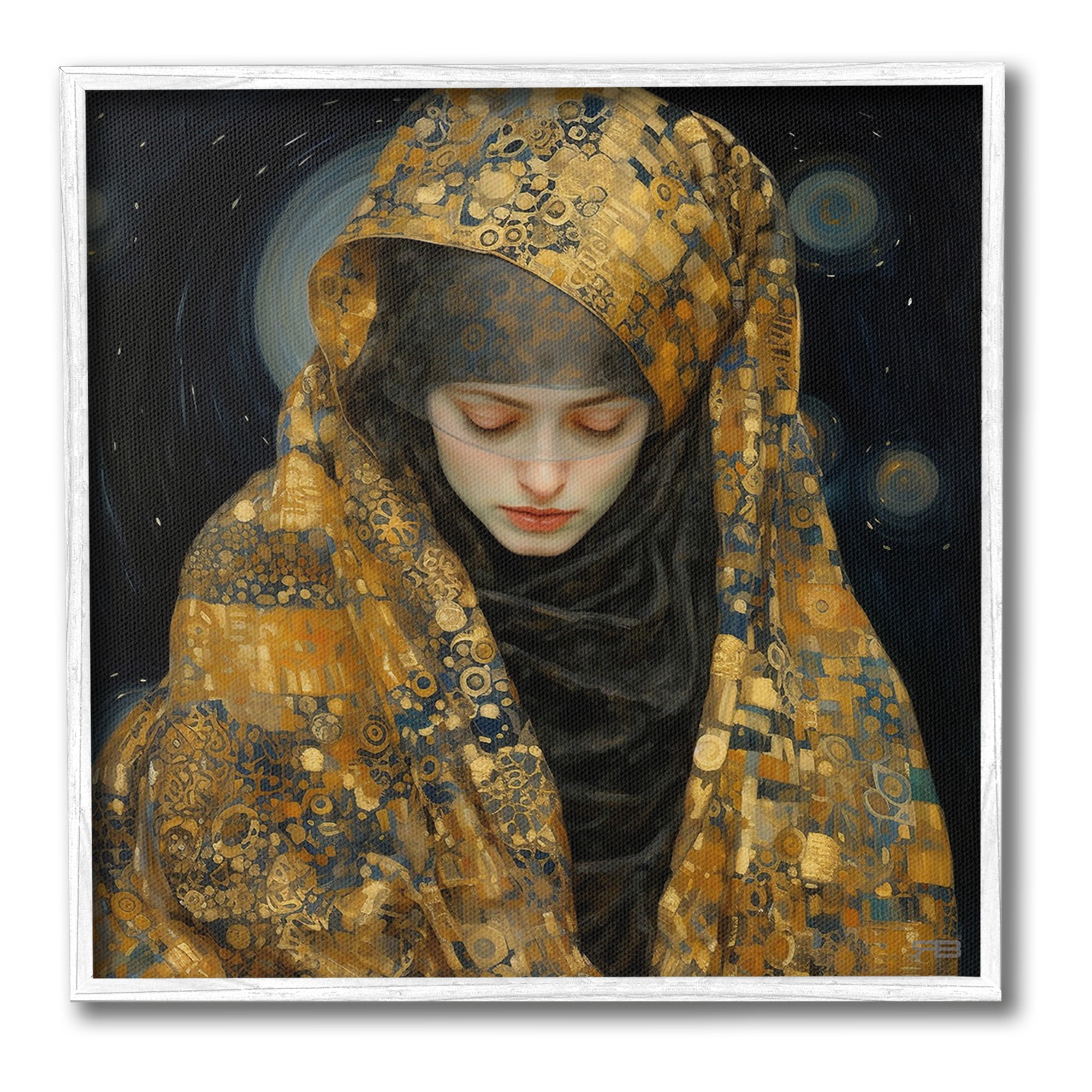 Stupell Industries Astral Geometric Portrait Abstract Painting White Framed Art Print Wall Art, 17 x 17