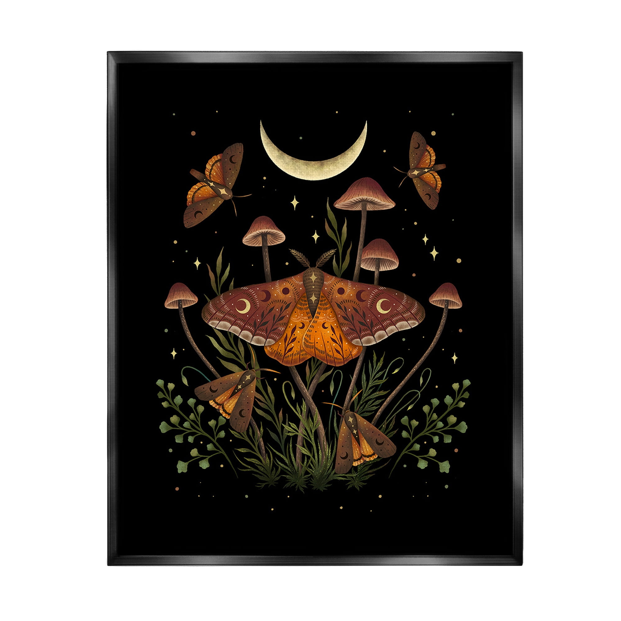 Stupell Industries Astral Moth & Moon Animals & Insects Painting Black Floater Framed Canvas Art Print Wall Art, 17 x 21
