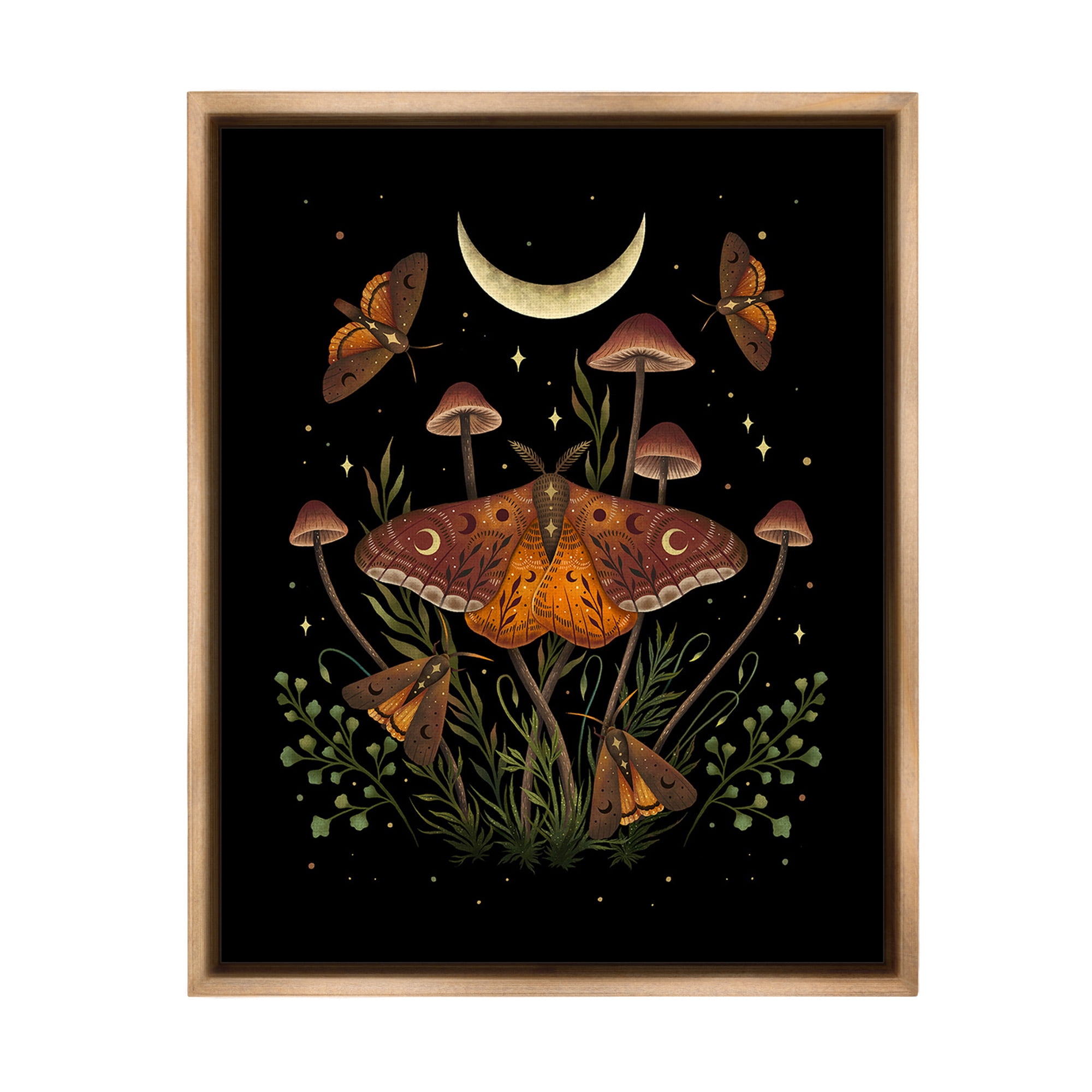 Stupell Industries Astral Moth & Moon Animals & Insects Painting Brown Floater Framed Canvas Art Print Wall Art, 25 x 31