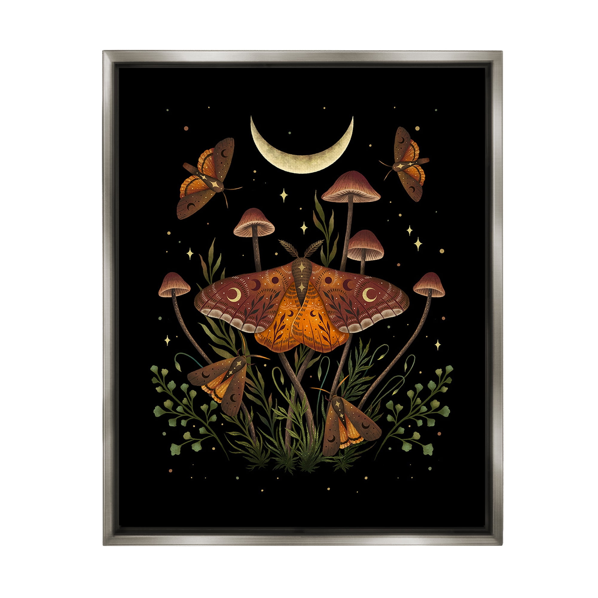 Stupell Industries Astral Moth & Moon Animals & Insects Painting Gray Floater Framed Canvas Art Print Wall Art, 17 x 21