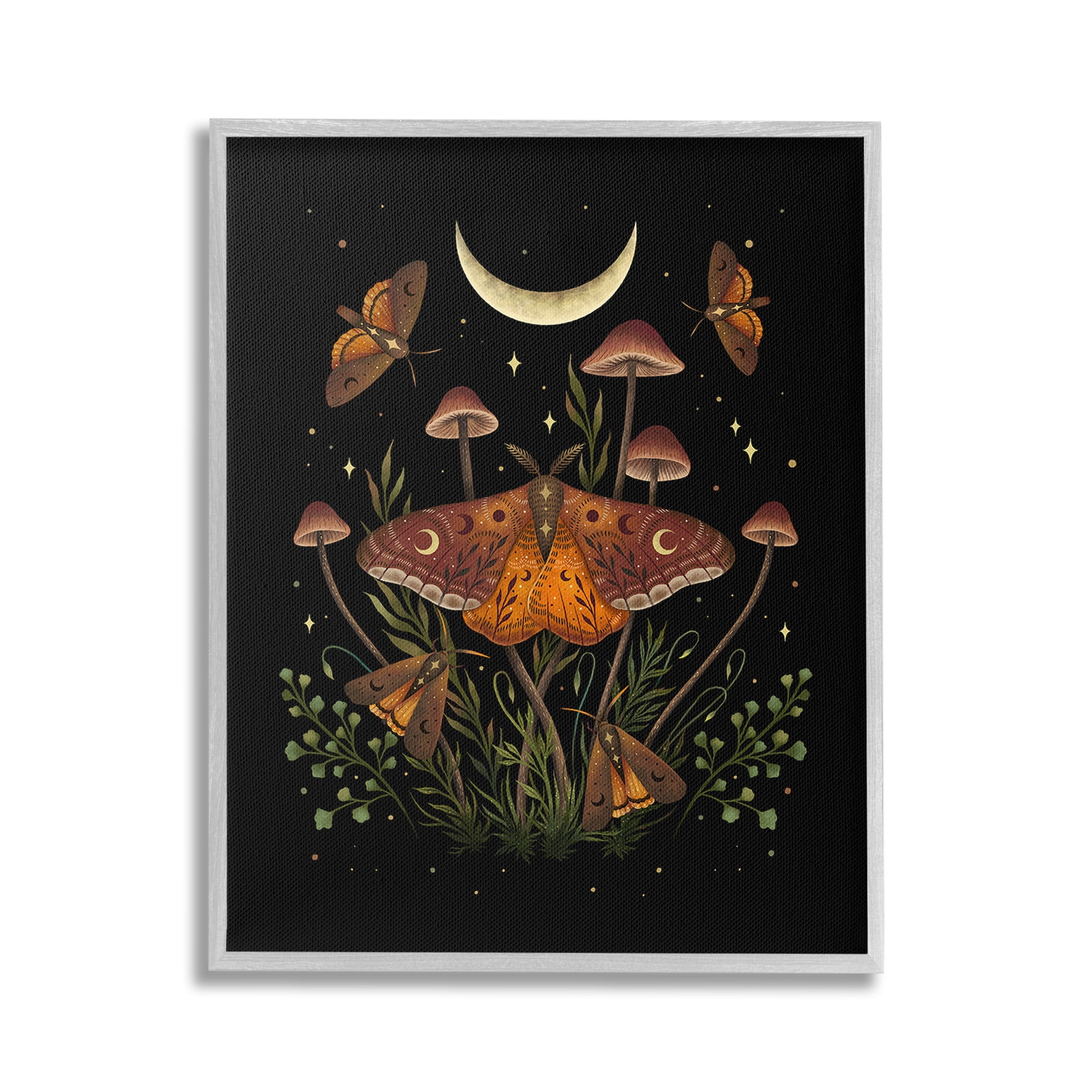 Stupell Industries Astral Moth & Moon Animals & Insects Painting Gray Framed Art Print Wall Art, 16 x 20