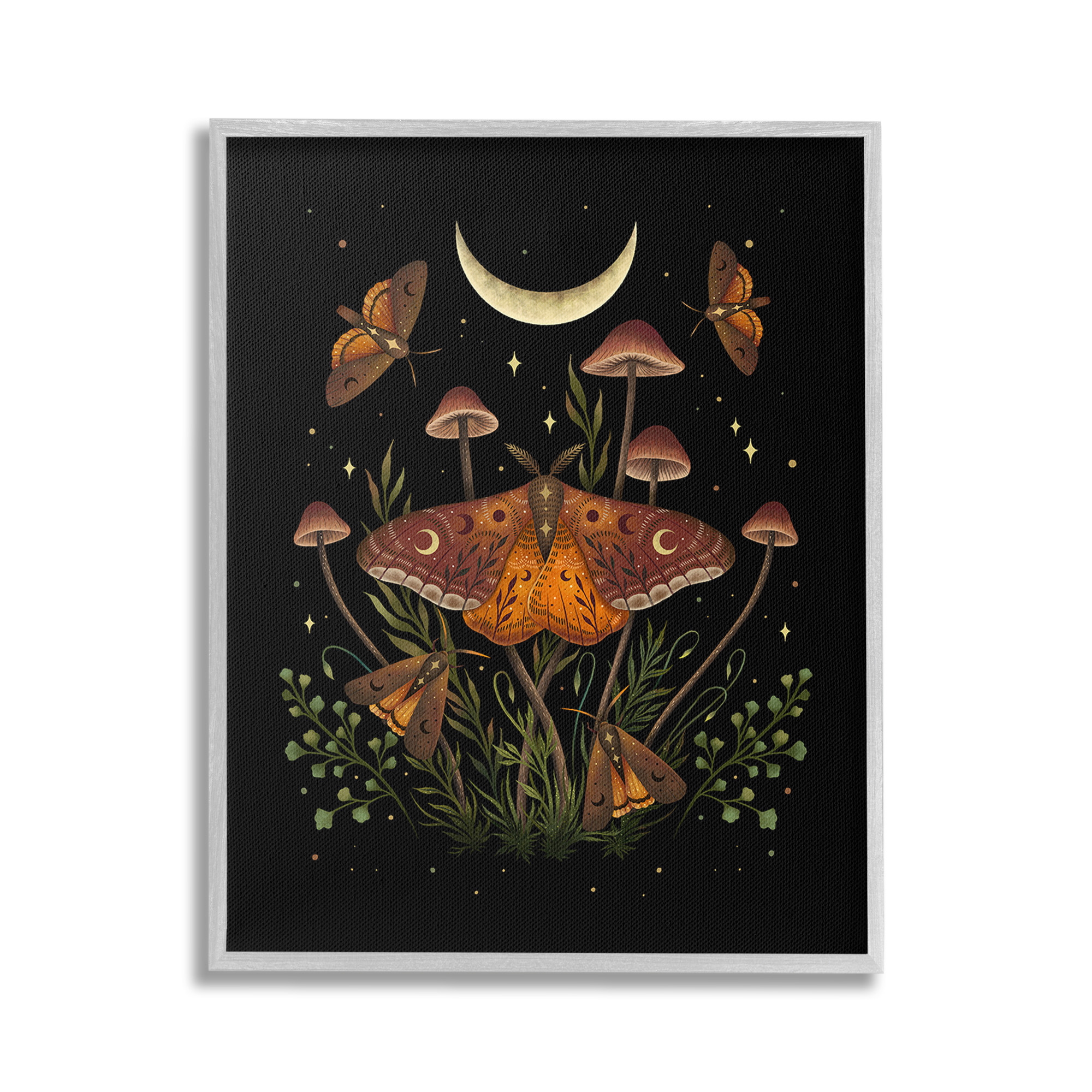 Stupell Industries Astral Moth & Moon Animals & Insects Painting Gray Framed Art Print Wall Art, 24 x 30