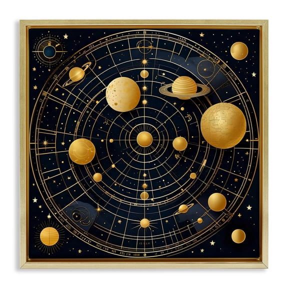 Stupell Industries Astral Planets in Solar System Outer Space Painting Gold Floater Framed Canvas Art Print Wall Art, 25 x 25