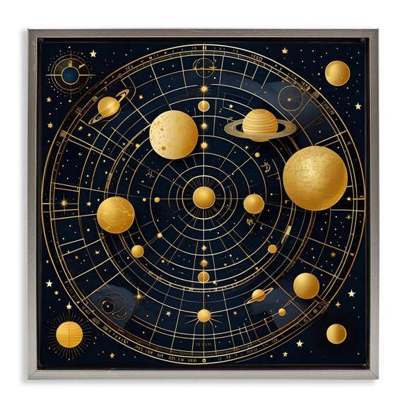 Stupell Industries Astral Planets in Solar System Outer Space Painting Gray Floater Framed Canvas Art Print Wall Art, 18 x 18