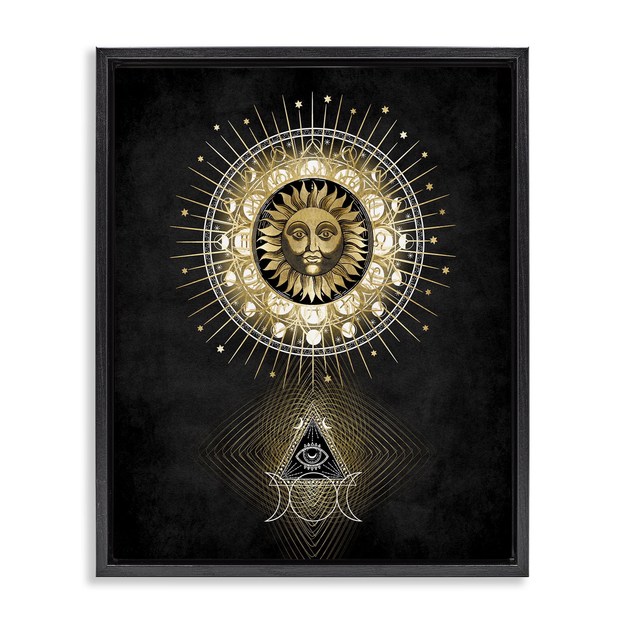 Stupell Industries Astral Symbols & Sun Astrology & Stars Painting Black Floater Framed Canvas Art Print Wall Art, 17 x 21