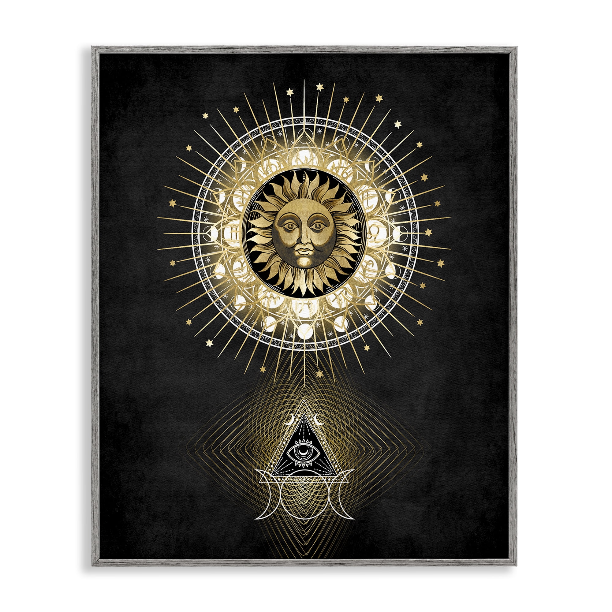 Stupell Industries Astral Symbols & Sun Astrology & Stars Painting Gray Framed Art Print Wall Art, 16 x 20