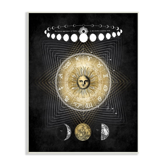 Stupell Industries Astrological Sun Cycle Traditional Moon Symbols, 10 x 15, Designed by Oliver Jeffries