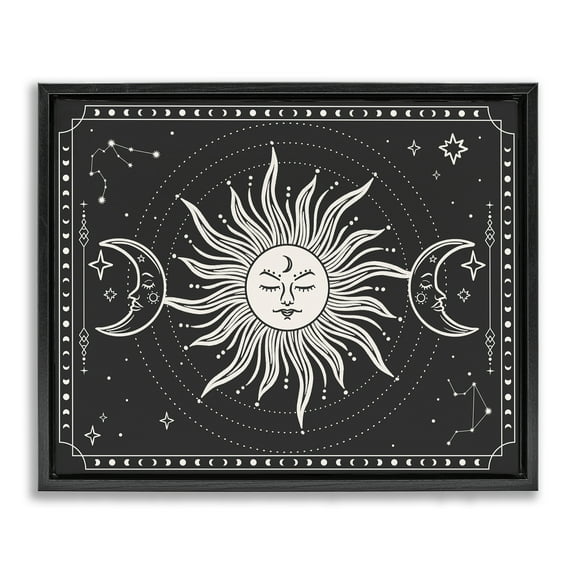 Stupell Industries Astrology Sun & Moon Pattern Astrology & Stars Painting Black Floater Framed Canvas Art Print Wall Art, 21 x 17