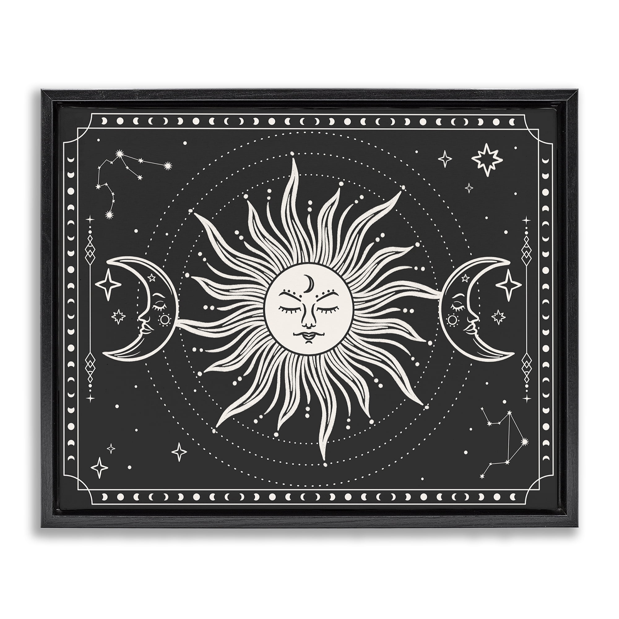 Stupell Industries Astrology Sun & Moon Pattern Astrology & Stars Painting Black Floater Framed Canvas Art Print Wall Art, 31 x 25
