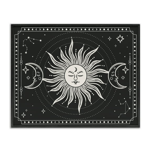 Stupell Industries Astrology Sun & Moon Pattern Astrology & Stars Painting Black Framed Art Print Wall Art, 14 x 11