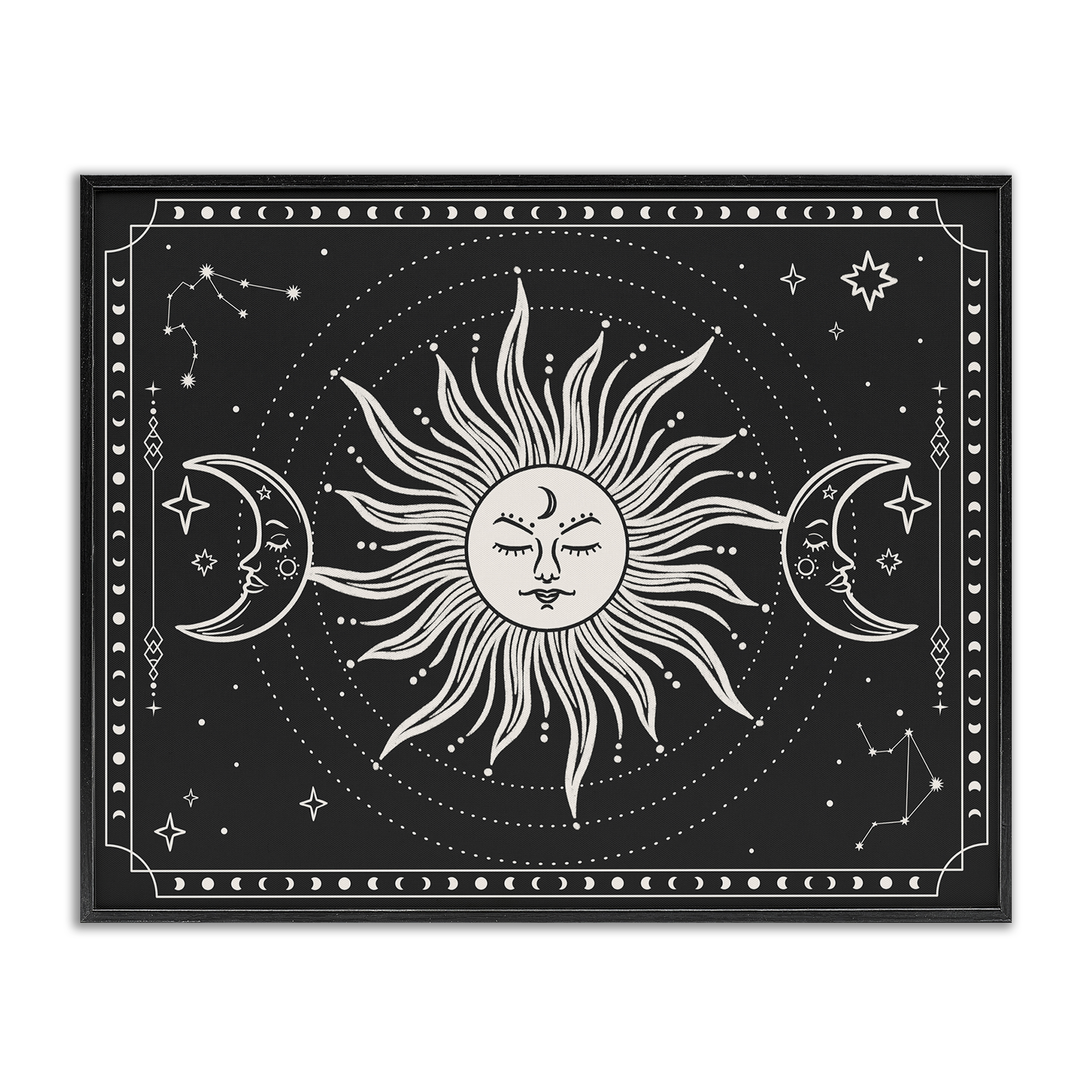 Stupell Industries Astrology Sun & Moon Pattern Astrology & Stars Painting Black Framed Art Print Wall Art, 20 x 16