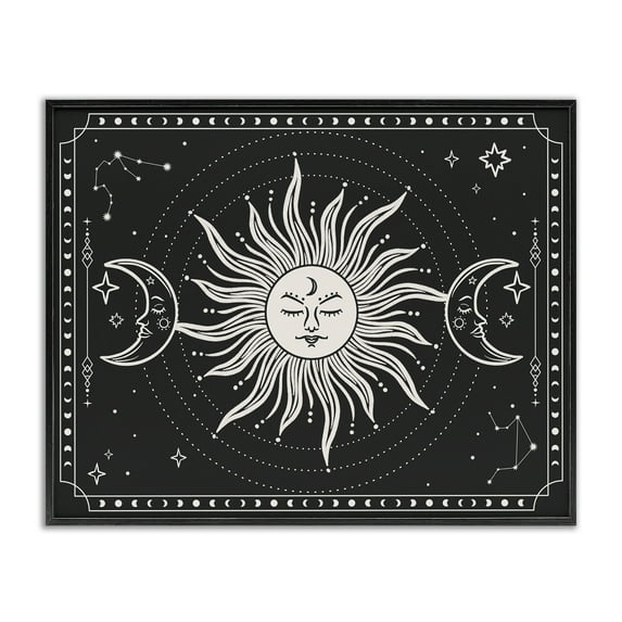 Stupell Industries Astrology Sun & Moon Pattern Astrology & Stars Painting Black Framed Art Print Wall Art, 20 x 16