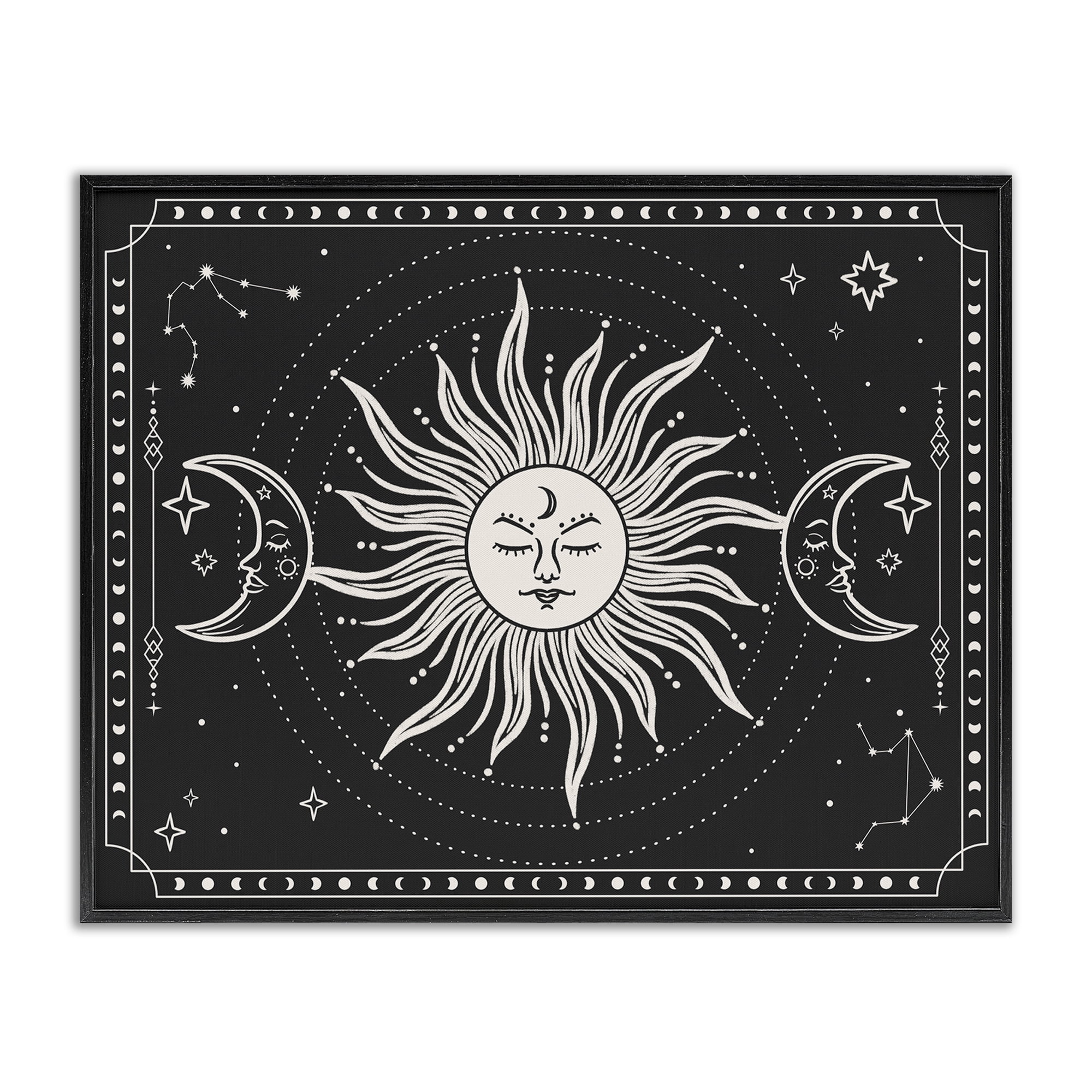 Stupell Industries Astrology Sun & Moon Pattern Astrology & Stars Painting Black Framed Art Print Wall Art, 30 x 24