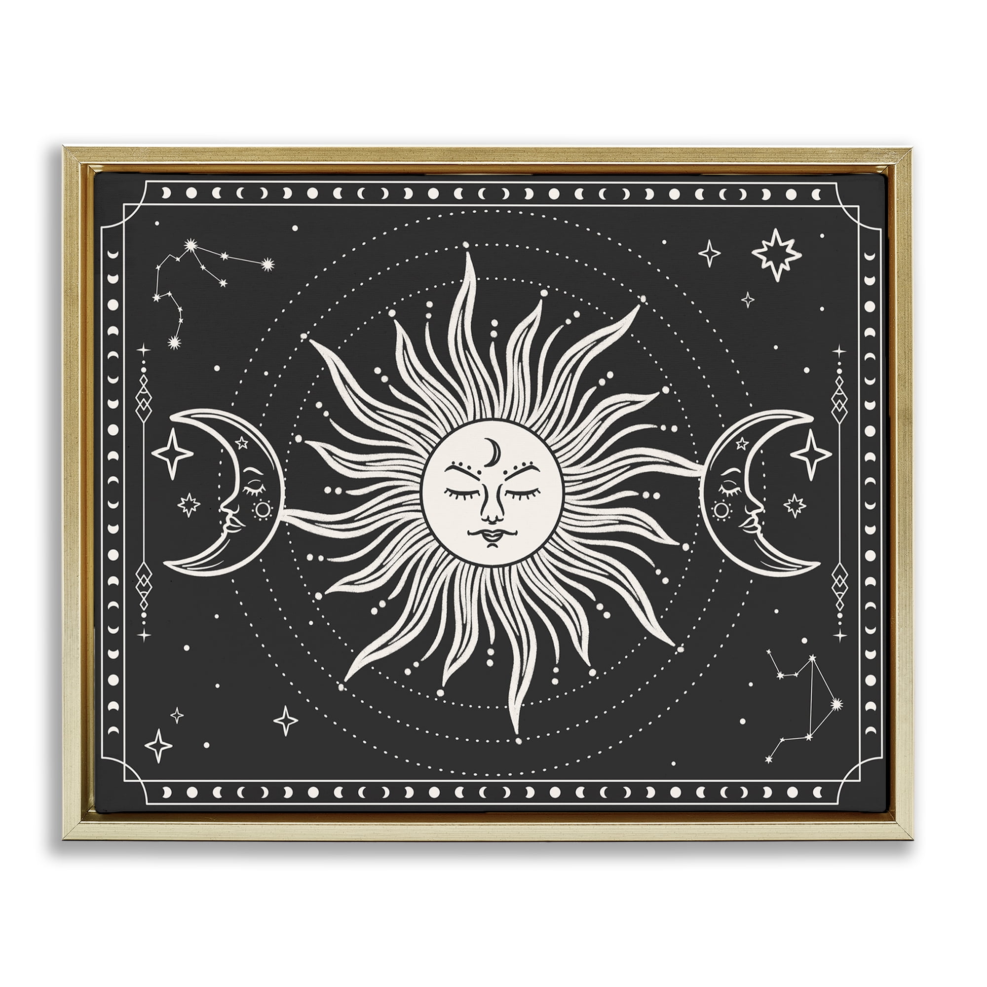 Stupell Industries Astrology Sun & Moon Pattern Astrology & Stars Painting Gold Floater Framed Canvas Art Print Wall Art, 21 x 17