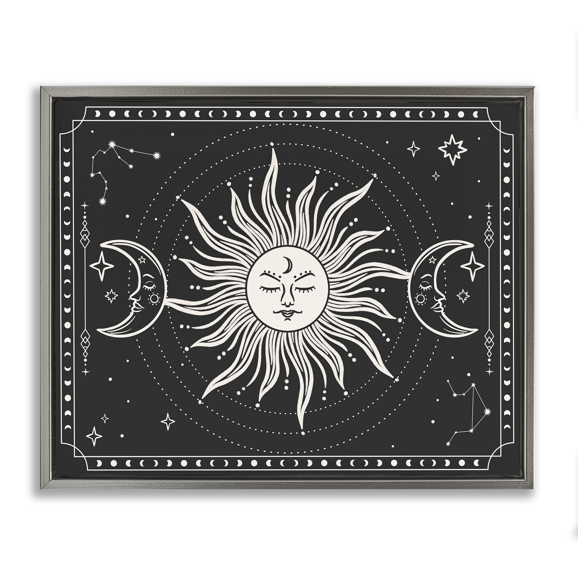 Stupell Industries Astrology Sun & Moon Pattern Astrology & Stars Painting Gray Floater Framed Canvas Art Print Wall Art, 21 x 17