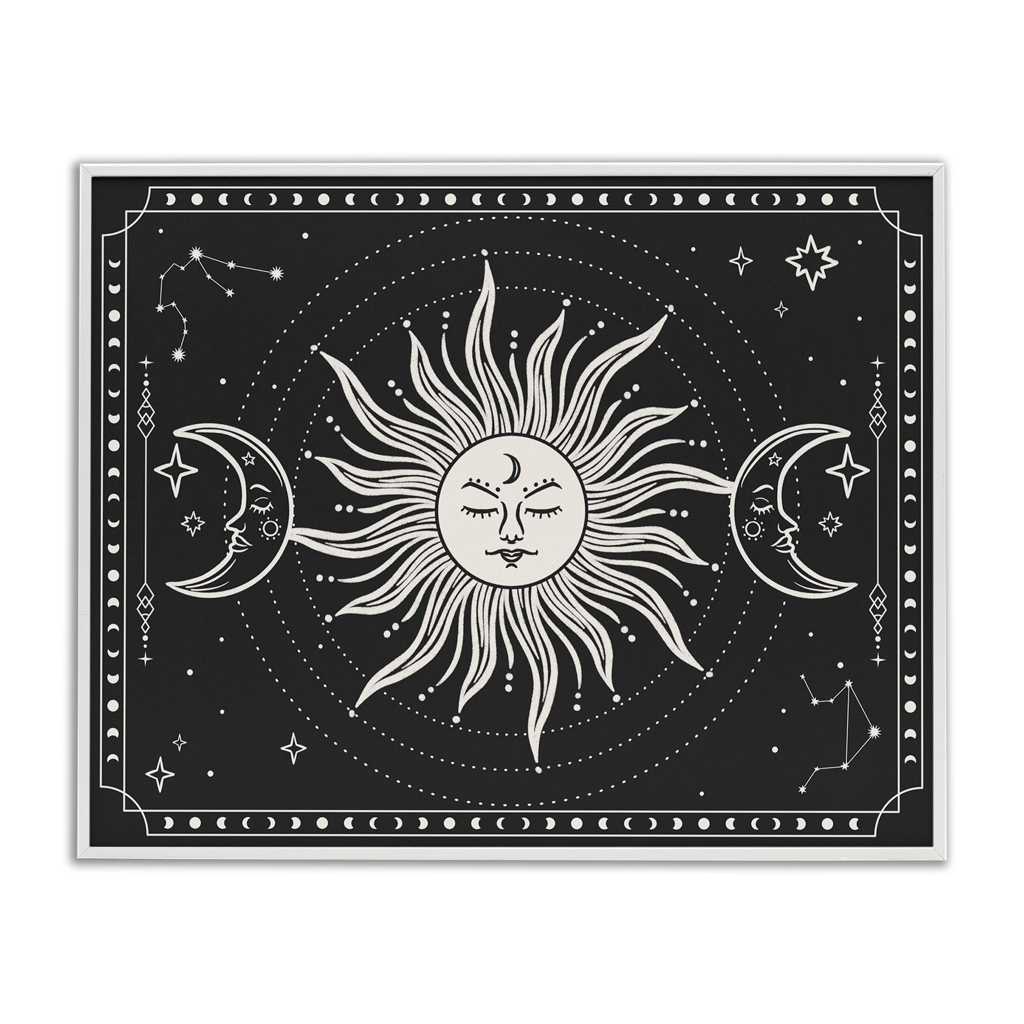Stupell Industries Astrology Sun & Moon Pattern Astrology & Stars Painting White Framed Art Print Wall Art, 14 x 11