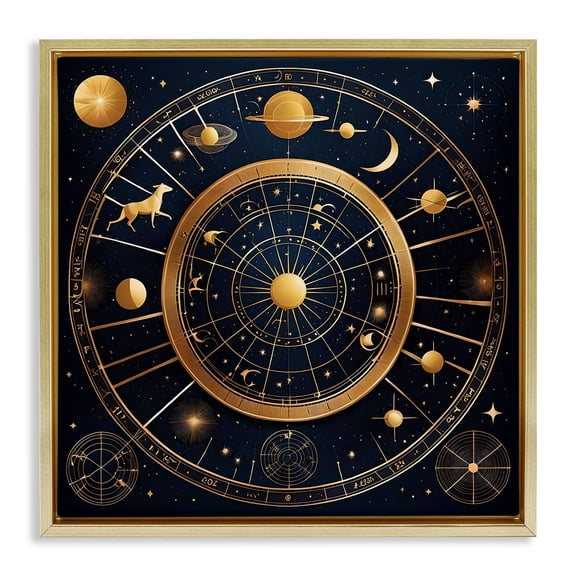 Stupell Industries Astrology Zodiac Birth Chart Spiritual Painting Gold Floater Framed Canvas Art Print Wall Art, 25 x 25