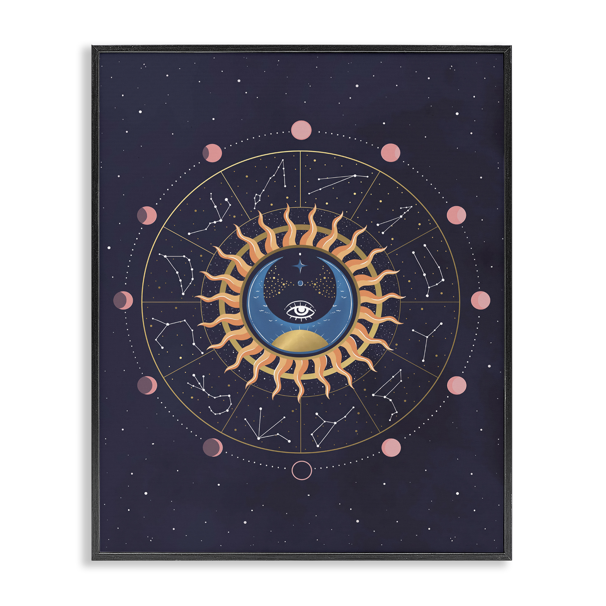 Stupell Industries Astrology Zodiac Constellations Astrology & Stars Painting Black Framed Art Print Wall Art, 24 x 30
