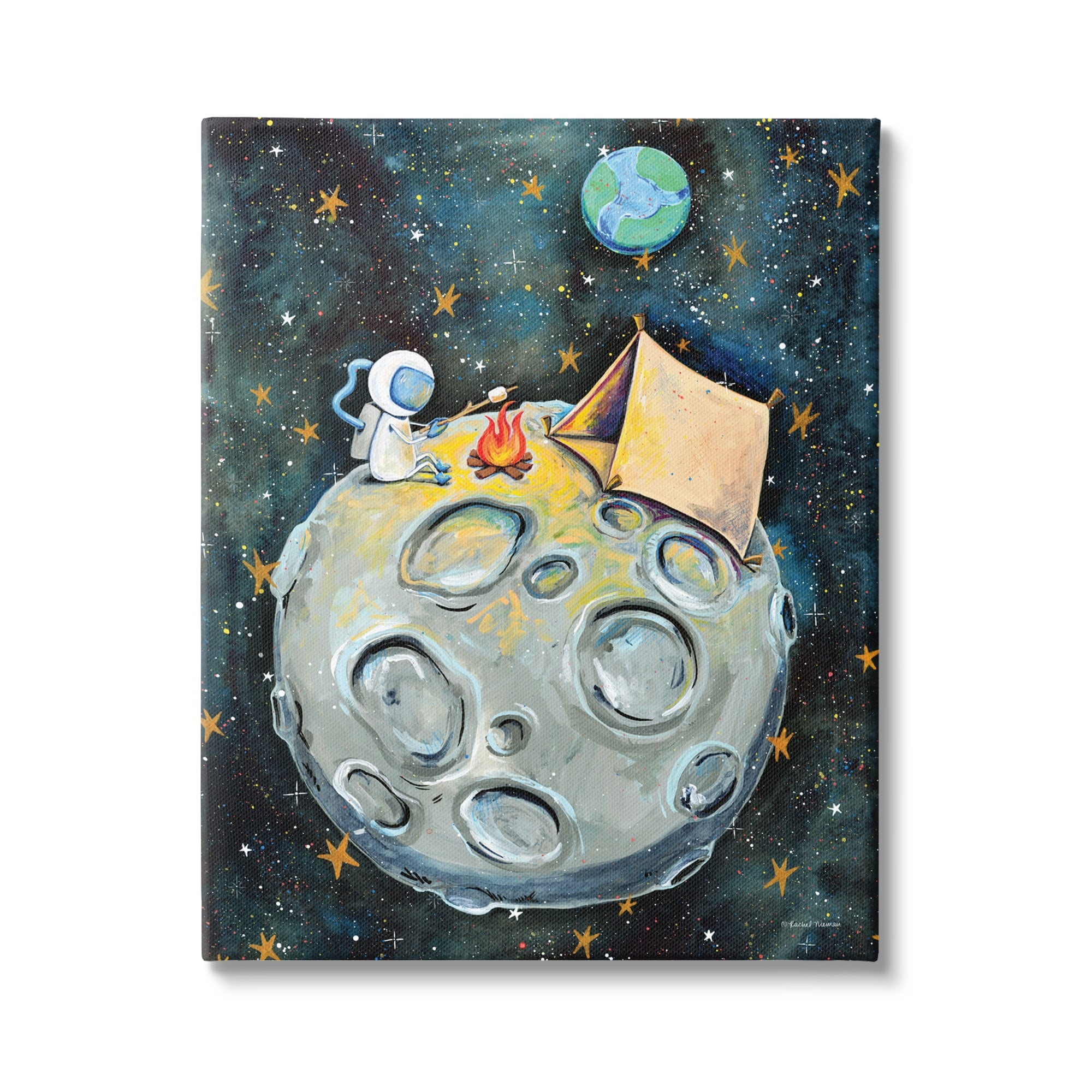 Stupell Industries Astronaut Camping Moon Whimsical Stars Outer Space Canvas Wall Art, 30 x 40, Design by Rachel Nieman