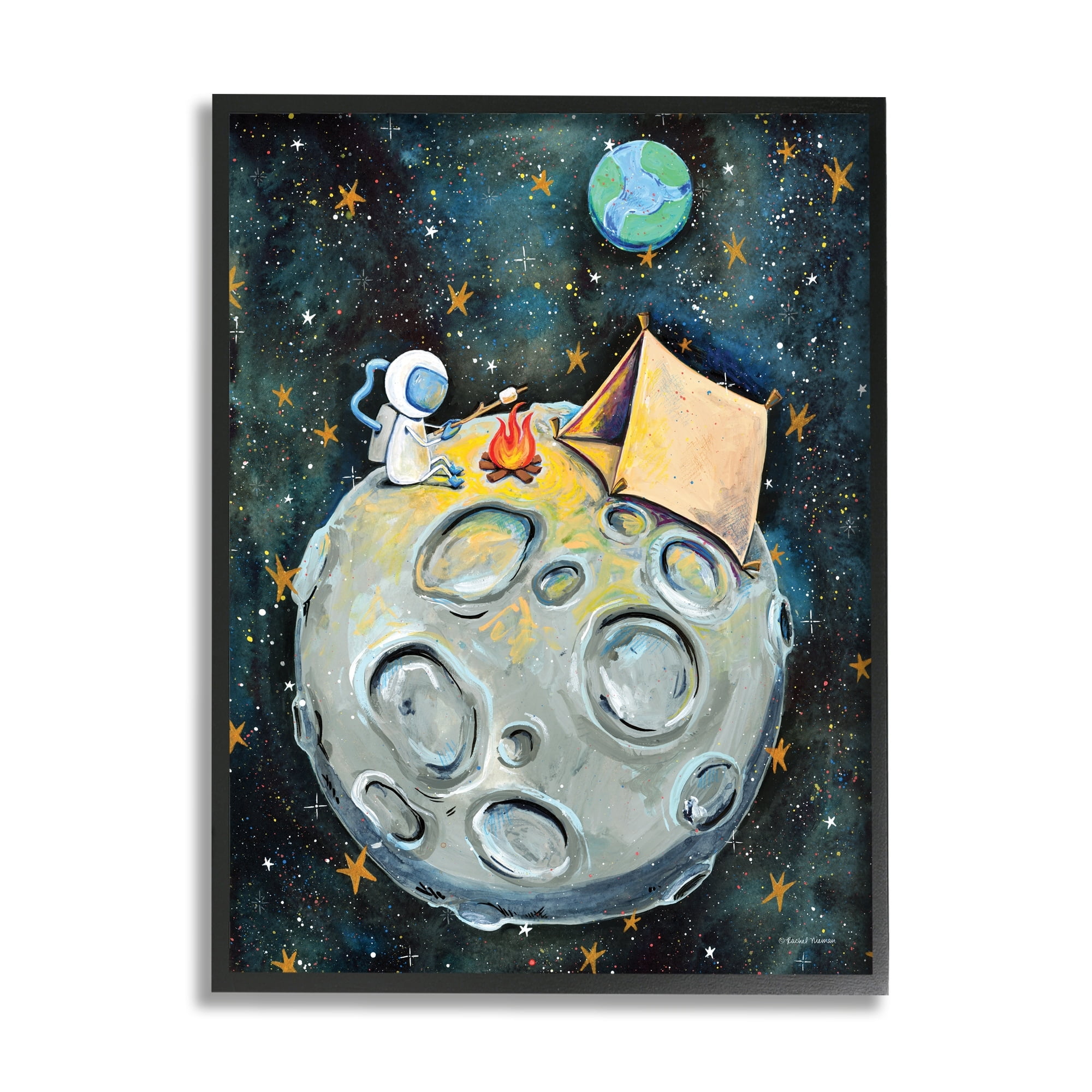 Stupell Industries Astronaut Camping Moon Whimsical Stars Outer Space Framed Wall Art, 24 x 30, Design by Rachel Nieman
