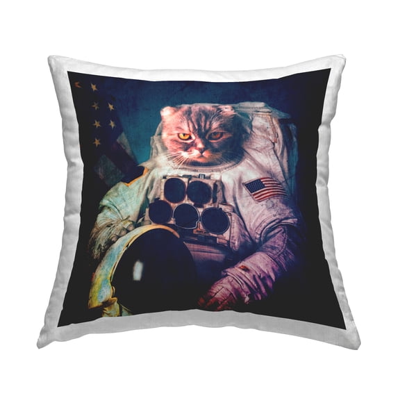 Stupell Industries Astronaut Cat Portrait Square Decorative Printed Throw Pillow Design By Neo Mechanica, 18 x 18