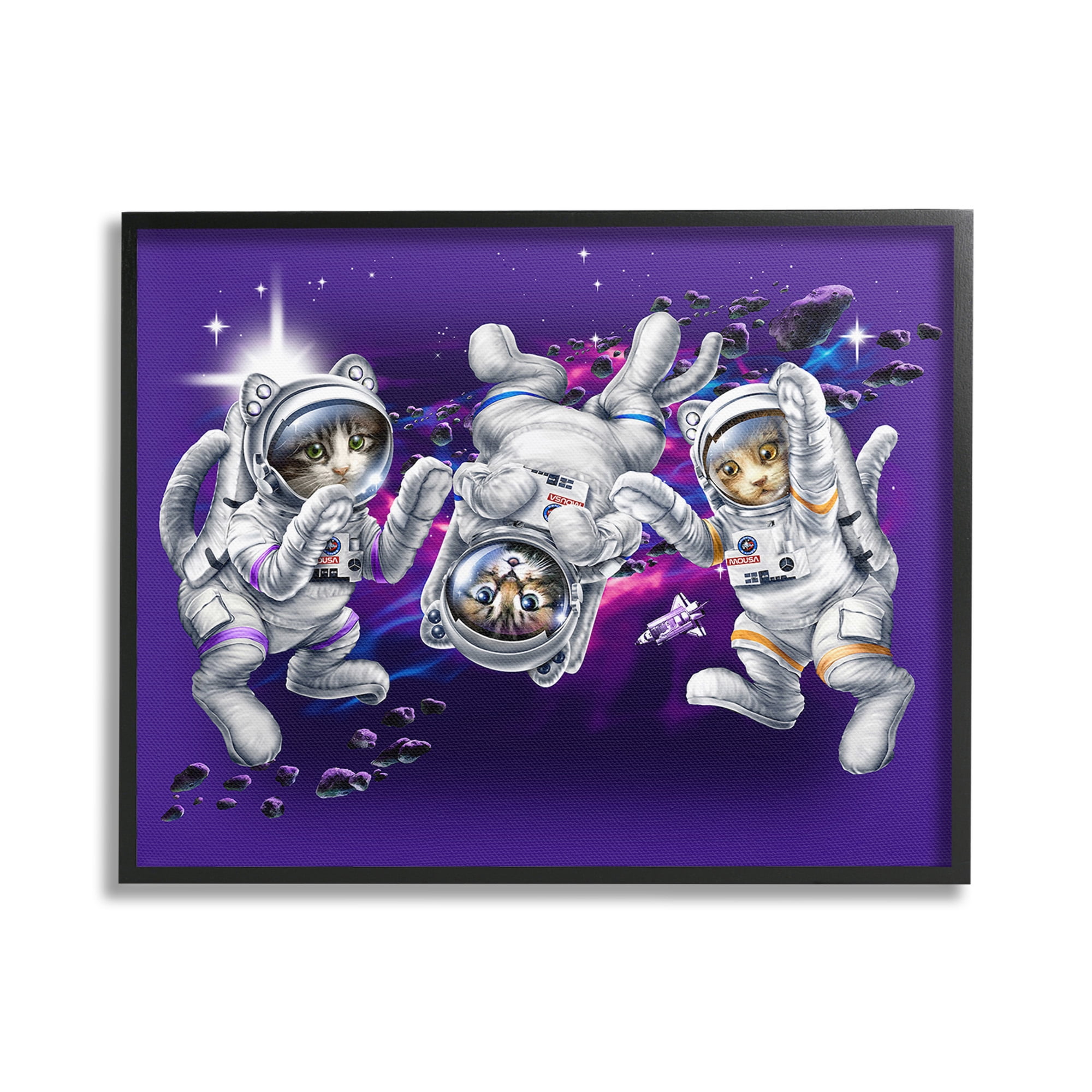 Stupell Industries Astronaut Cat Trio Animals & Insects Painting Black Framed Art Print Wall Art, 20 x 16
