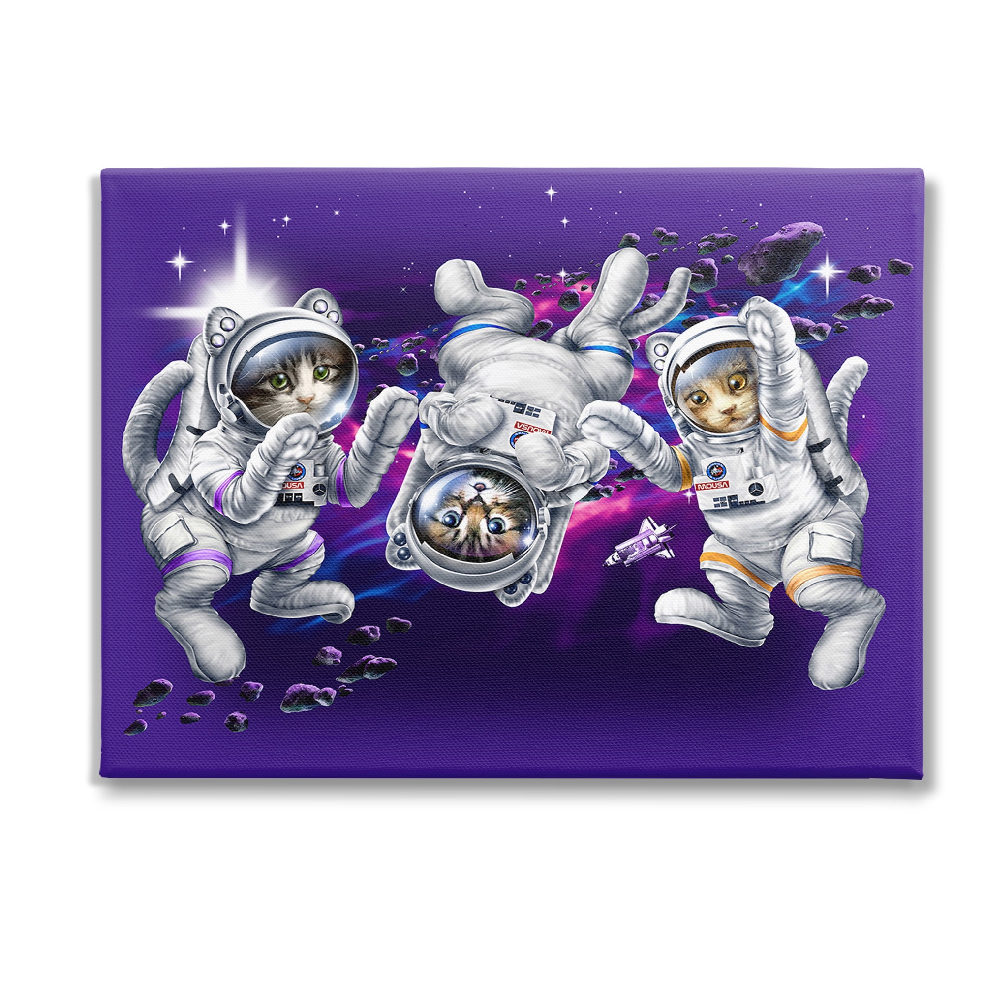 Stupell Industries Astronaut Cat Trio Animals & Insects Painting Gallery Wrapped Canvas Art Print Wall Art, 48 x 36