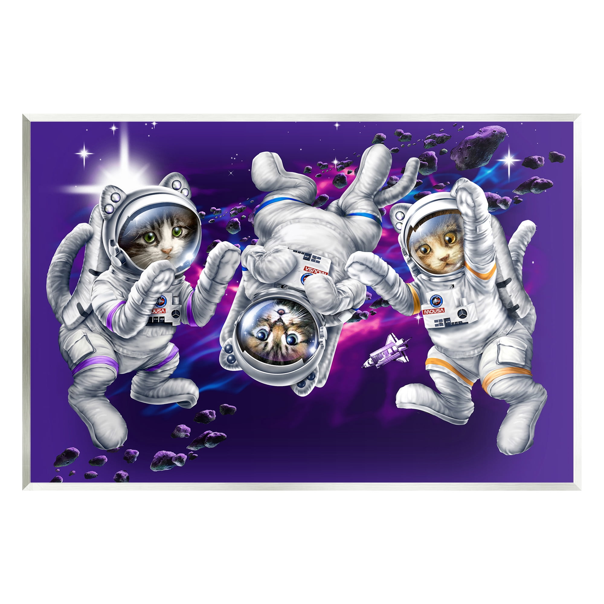 Stupell Industries Astronaut Cat Trio Animals & Insects Painting Unframed Art Print Wall Art, 15 x 10