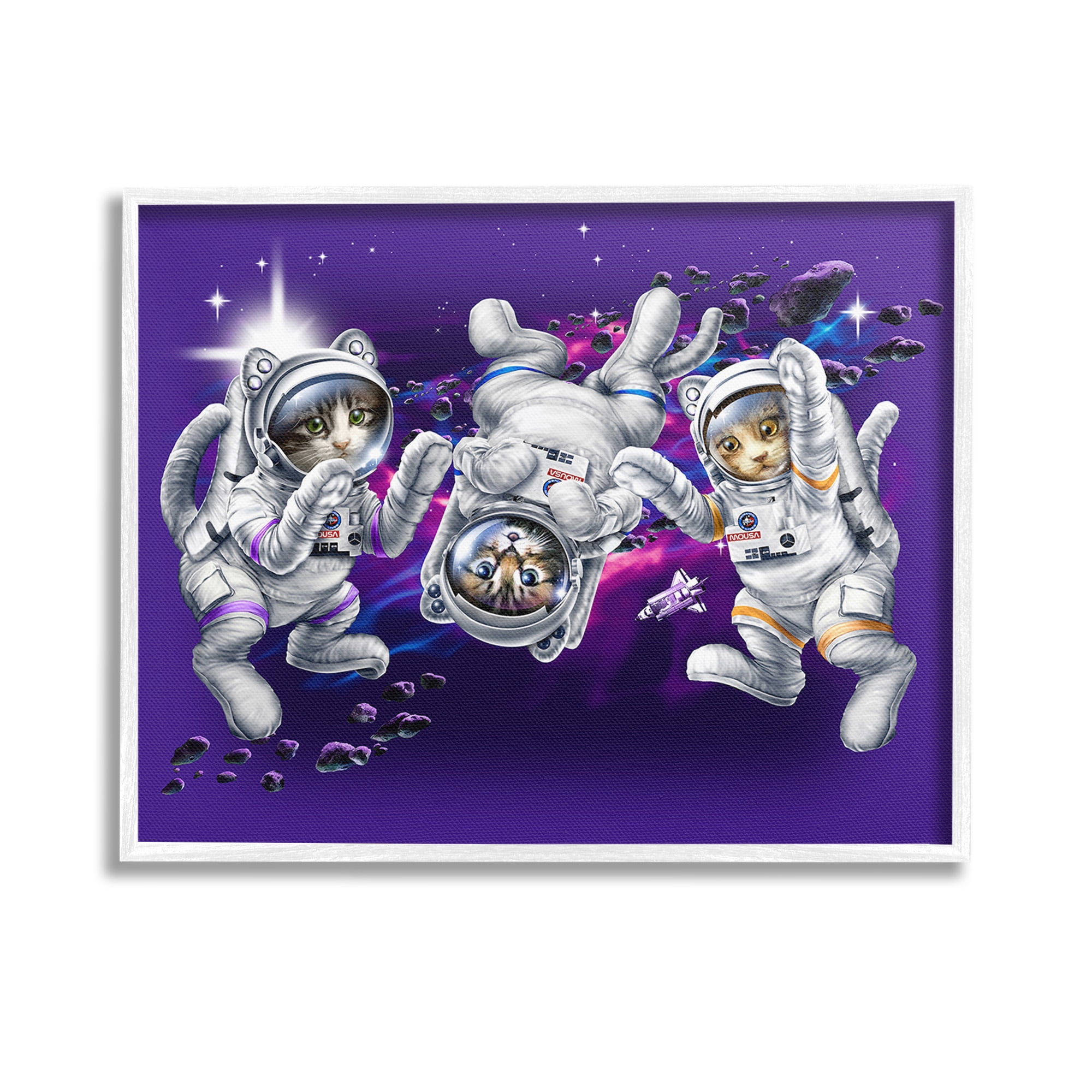 Stupell Industries Astronaut Cat Trio Animals & Insects Painting White Framed Art Print Wall Art, 14 x 11