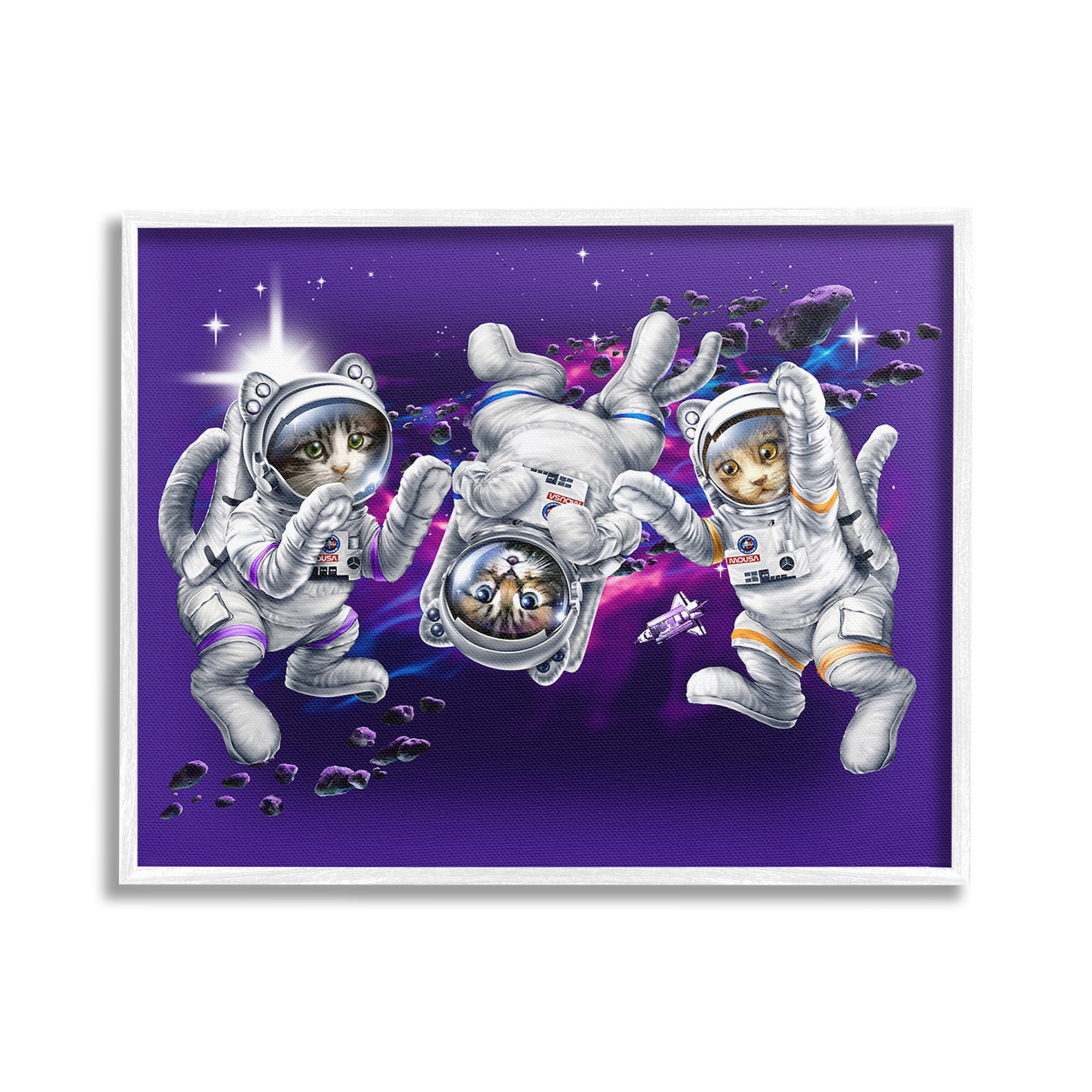Stupell Industries Astronaut Cat Trio Animals & Insects Painting White Framed Art Print Wall Art, 30 x 24