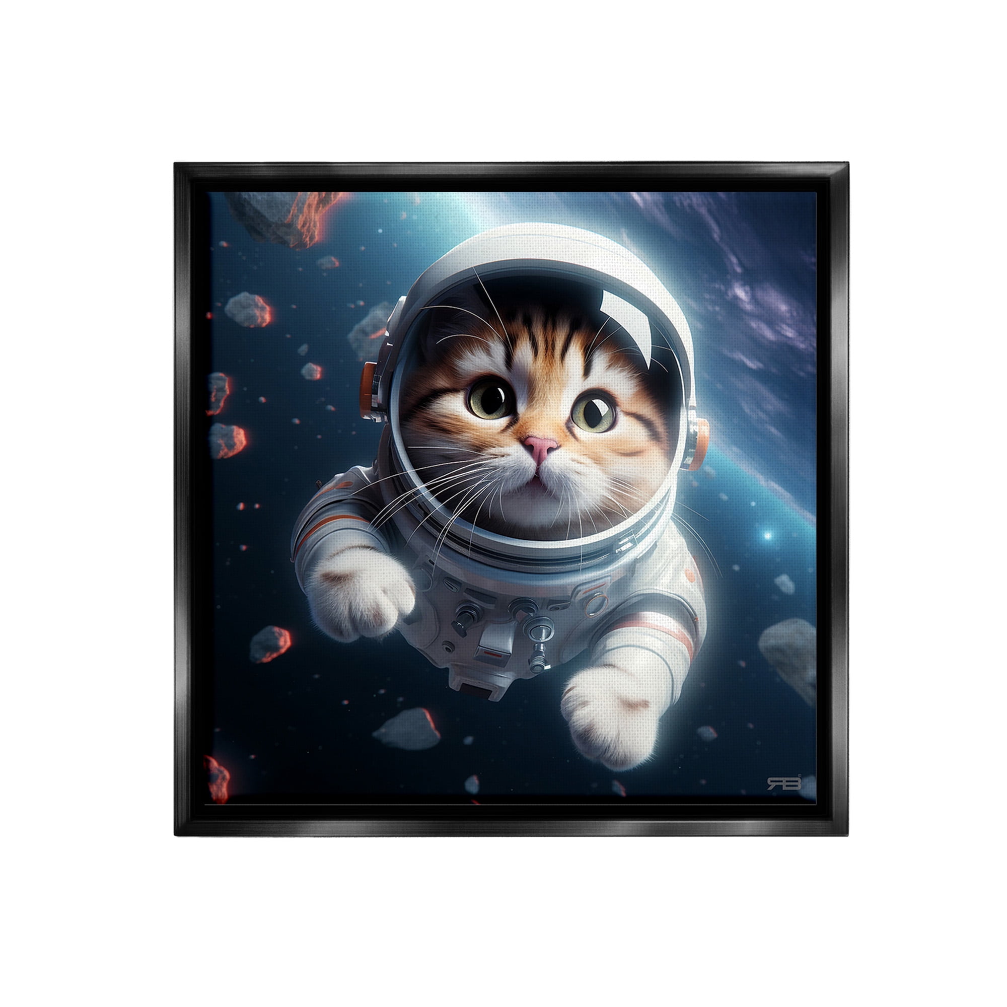 Stupell Industries Astronaut Cat in Space Animals & Insects Painting Black Floater Framed Canvas Art Print Wall Art, 18 x 18