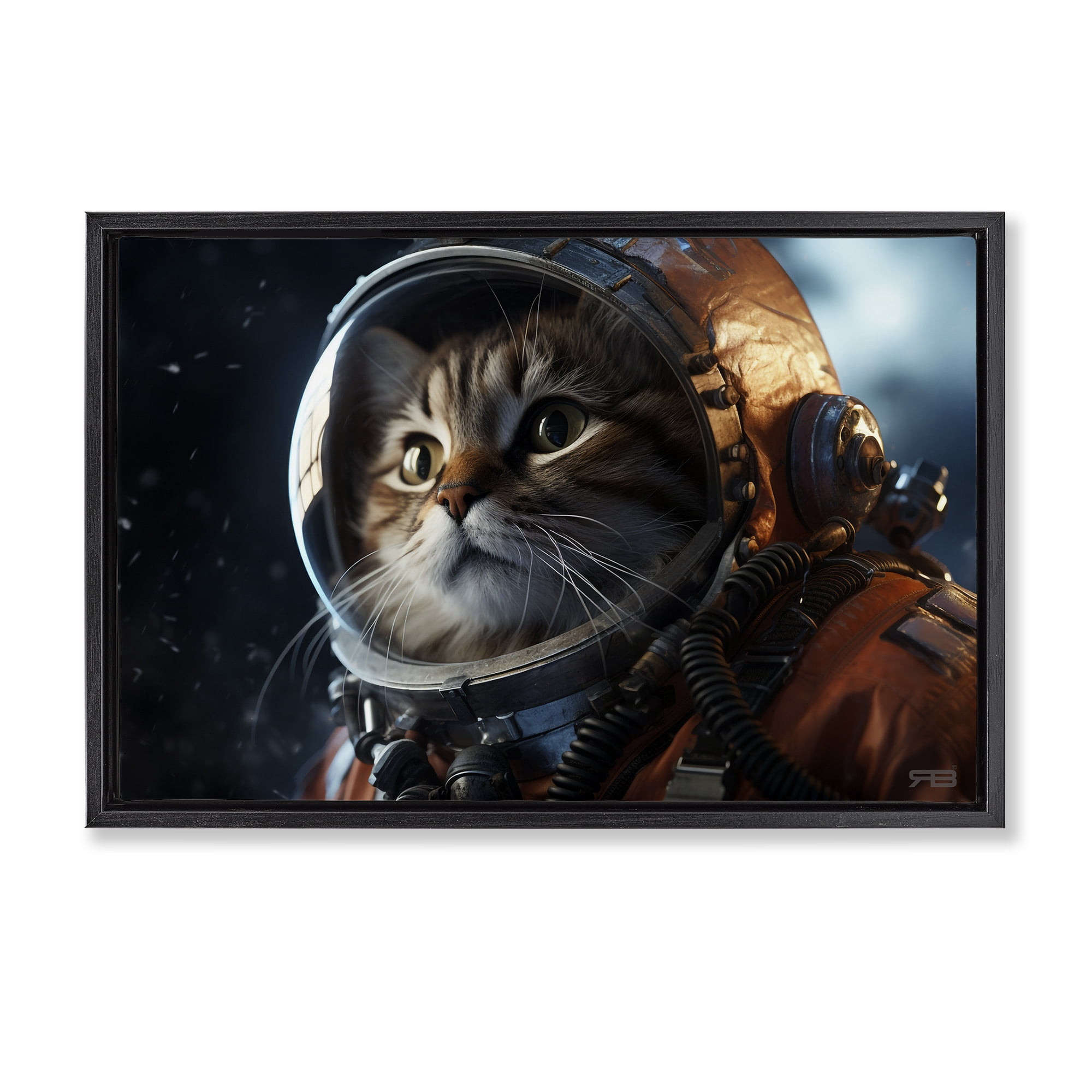 Stupell Industries Astronaut Cat in Space Animals & Insects Painting Black Floater Framed Canvas Art Print Wall Art, 25 x 17