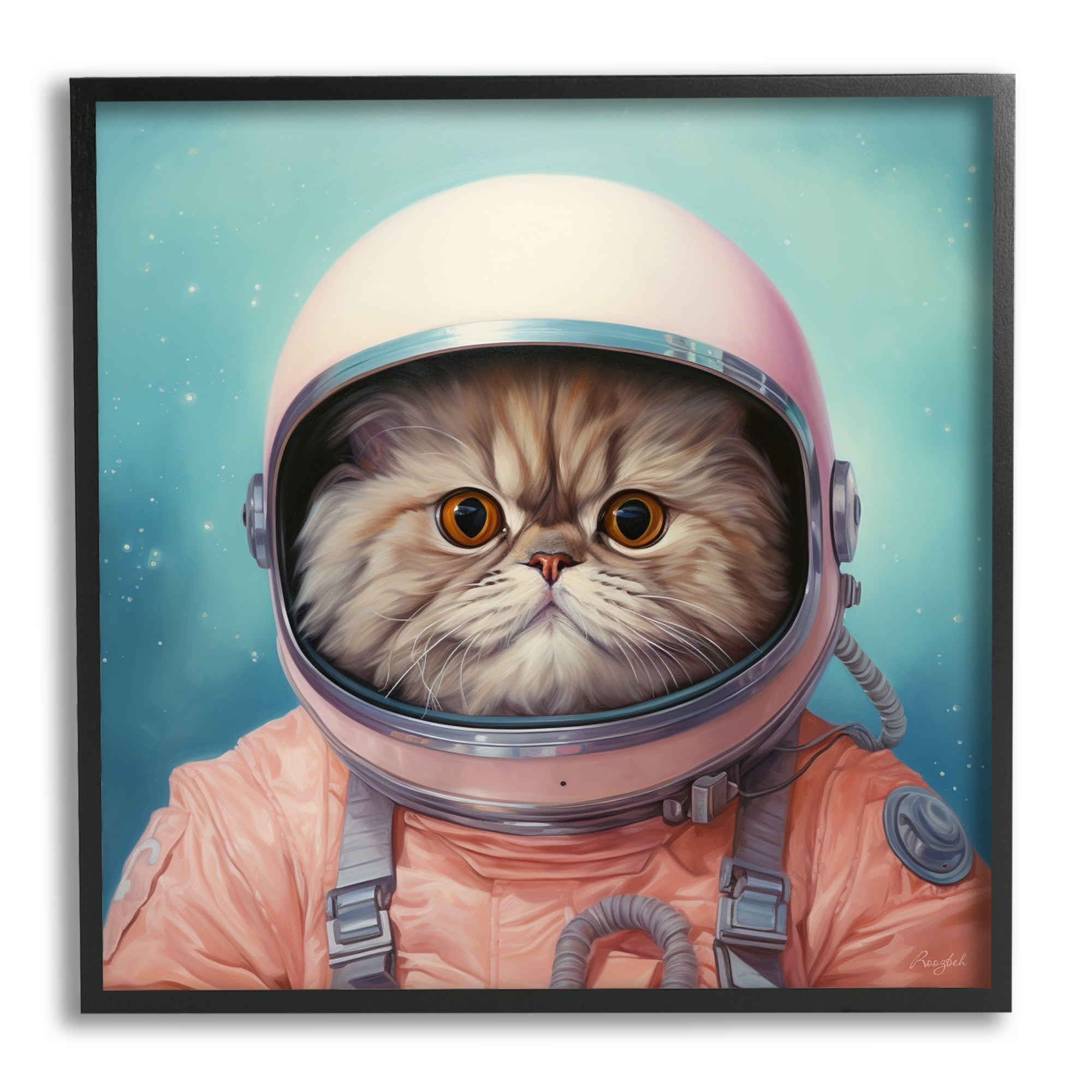Stupell Industries Astronaut Cat in Space Animals & Insects Painting Black Framed Art Print Wall Art, 12 x 12