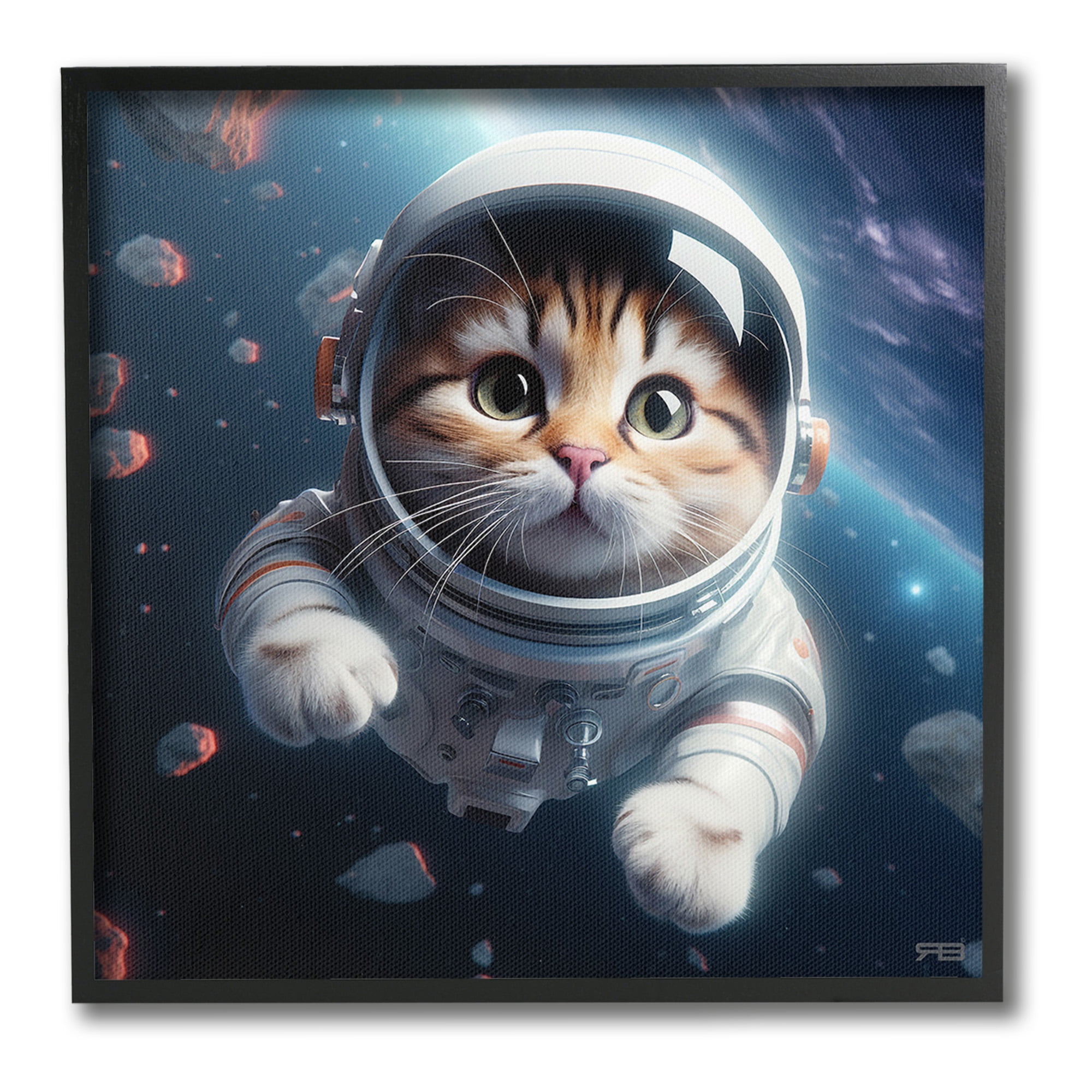 Stupell Industries Astronaut Cat in Space Animals & Insects Painting Black Framed Art Print Wall Art, 24 x 24