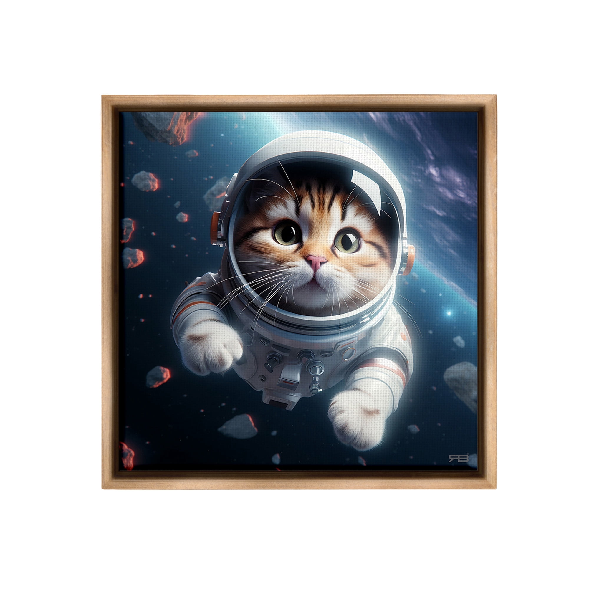 Stupell Industries Astronaut Cat in Space Animals & Insects Painting Brown Floater Framed Canvas Art Print Wall Art, 25 x 25