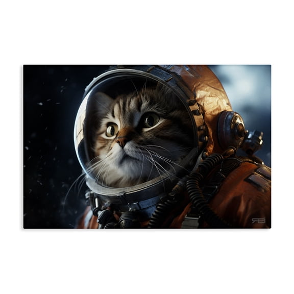 Stupell Industries Astronaut Cat in Space Animals & Insects Painting Gallery Wrapped Canvas Art Print Wall Art, 24 x 16